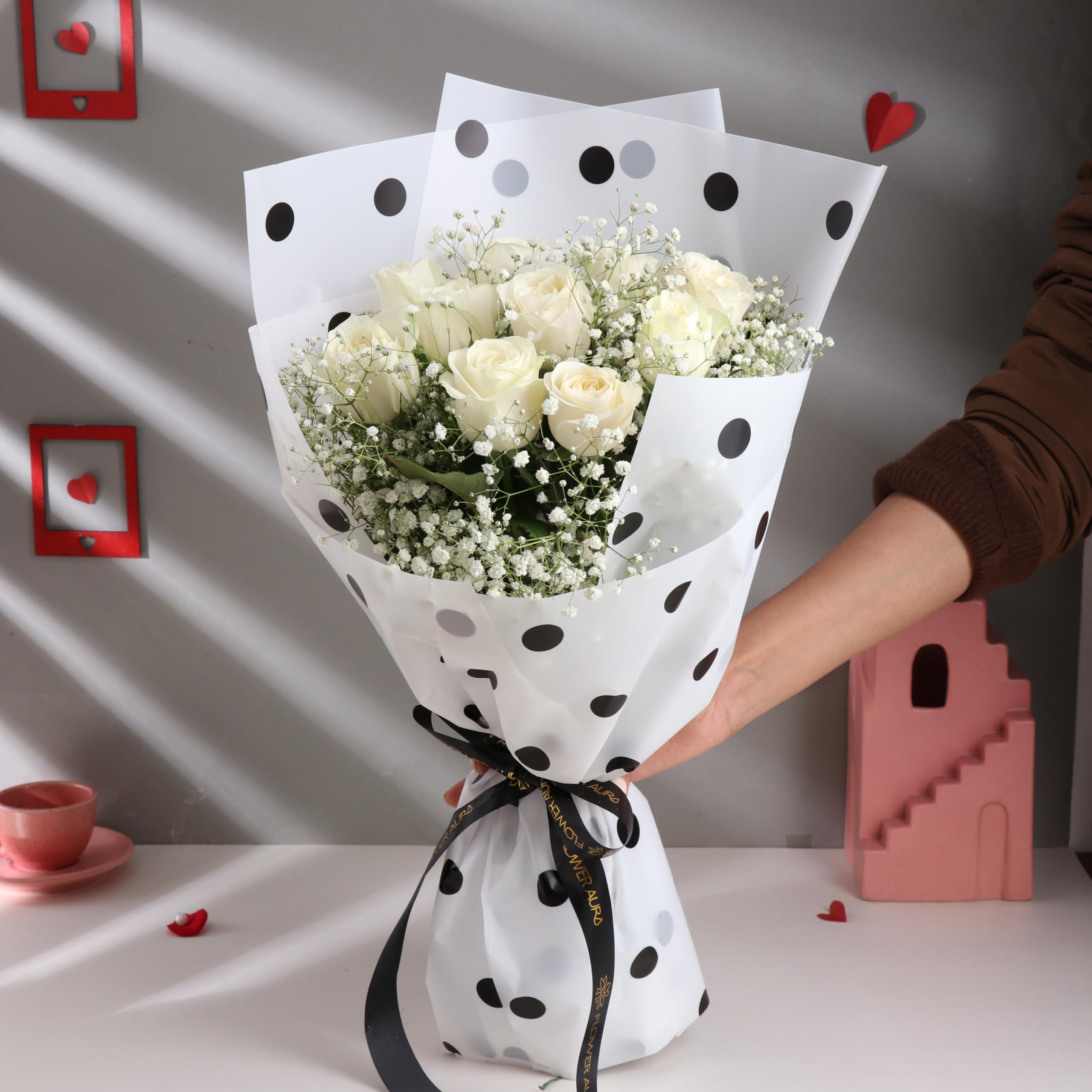 FlowerAura Fresh Live Premium Flower Bouquet of 10 White Roses Flowers For Birthday Gift, Anniversary Gift, Wedding Gift, Mother's Day Gift, Love & Romance Gift, Father's Day Gift (Same Day Delivery)-image-14