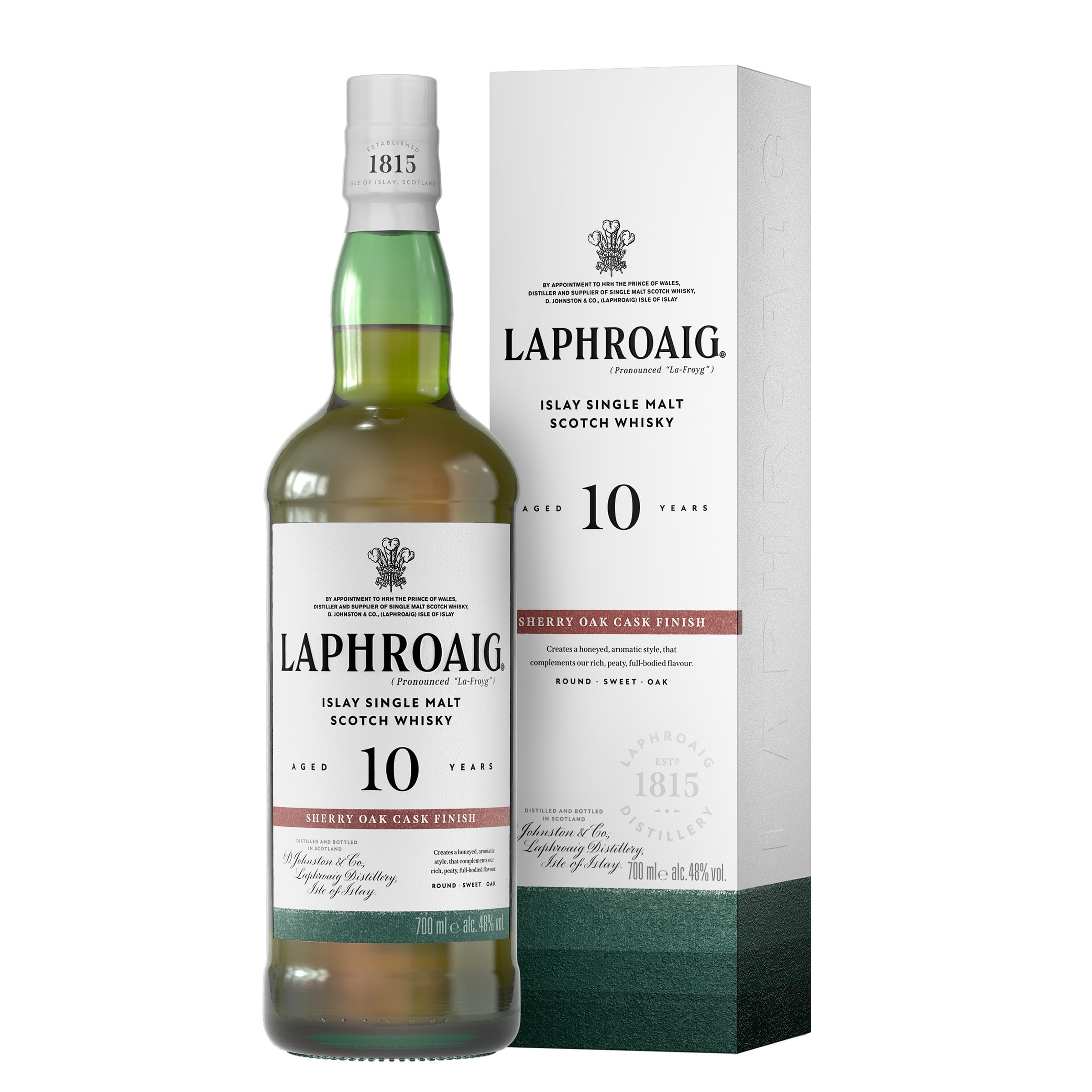 Laphroaig 10 Jahre Sherry Oak Finish | Islay Single Malt Scotch Whisky | mit Geschenkverpackung | Süß und torfig mit medizinischen Noten | 48 Prozent Vol | 700ml Einzelflasche