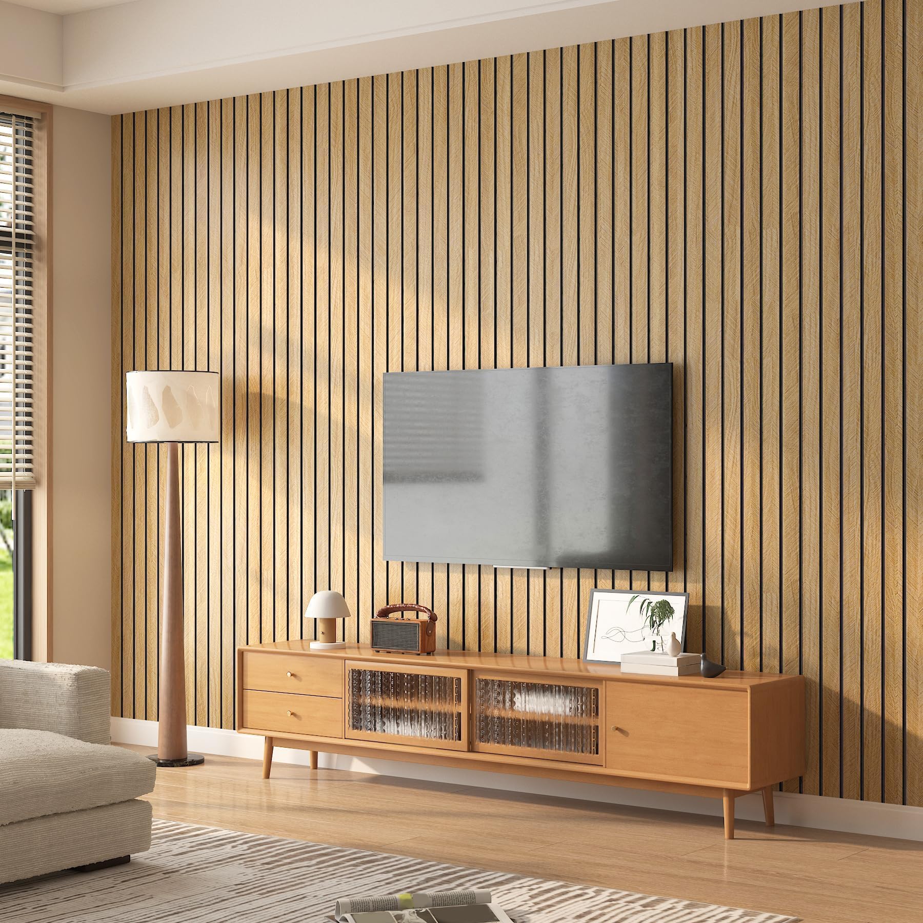 Stickyart Paneles Decorativos para Pared Imitacion Madera Marron Papel Pintado Grueso 60cmX500cm Listones de Madera Decorativos PVC Revestimiento Pared Autoadhesivo Mural para Techo Comedor Habitación