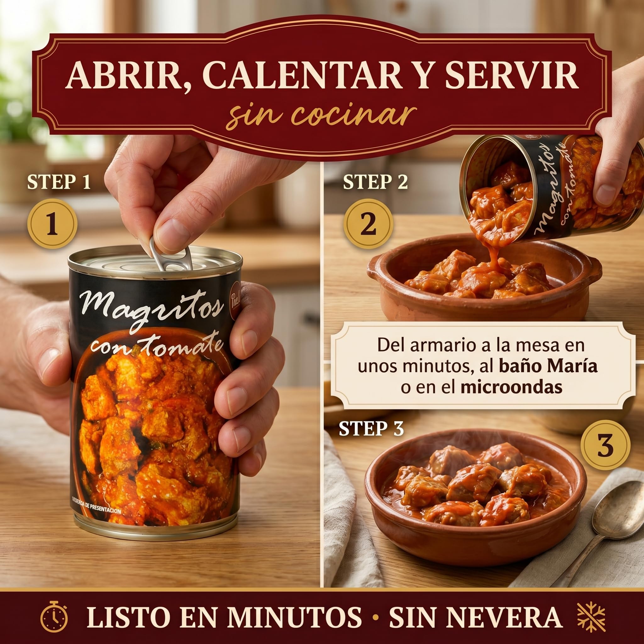 POLGRI Magro con Tomate de Cerdo en Lata 390 g x 3 latas Conserva de Carne Guisada Plato Preparado Receta Tradicional Manchega