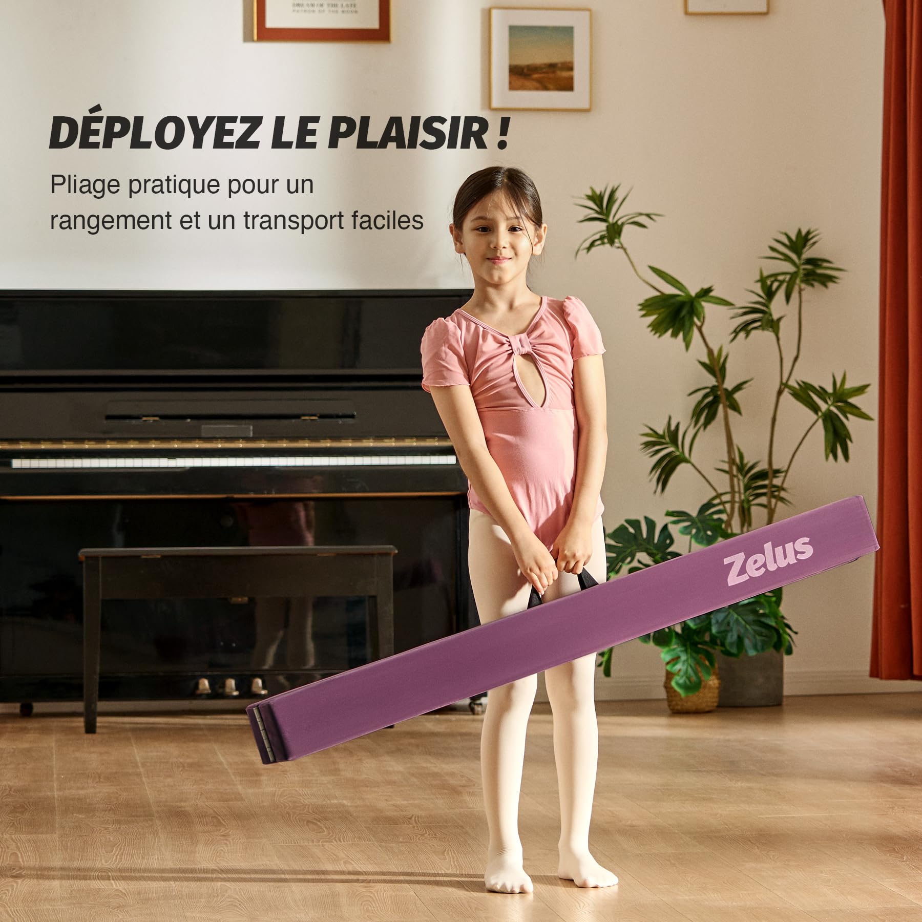 ZELUS Poutre de Gymnastique Pliable 240cm/270cm Poutre de Gym Pliante Poutre d'Équilibre Antidérapant Transportable pour Enfants Filles Gymnastes