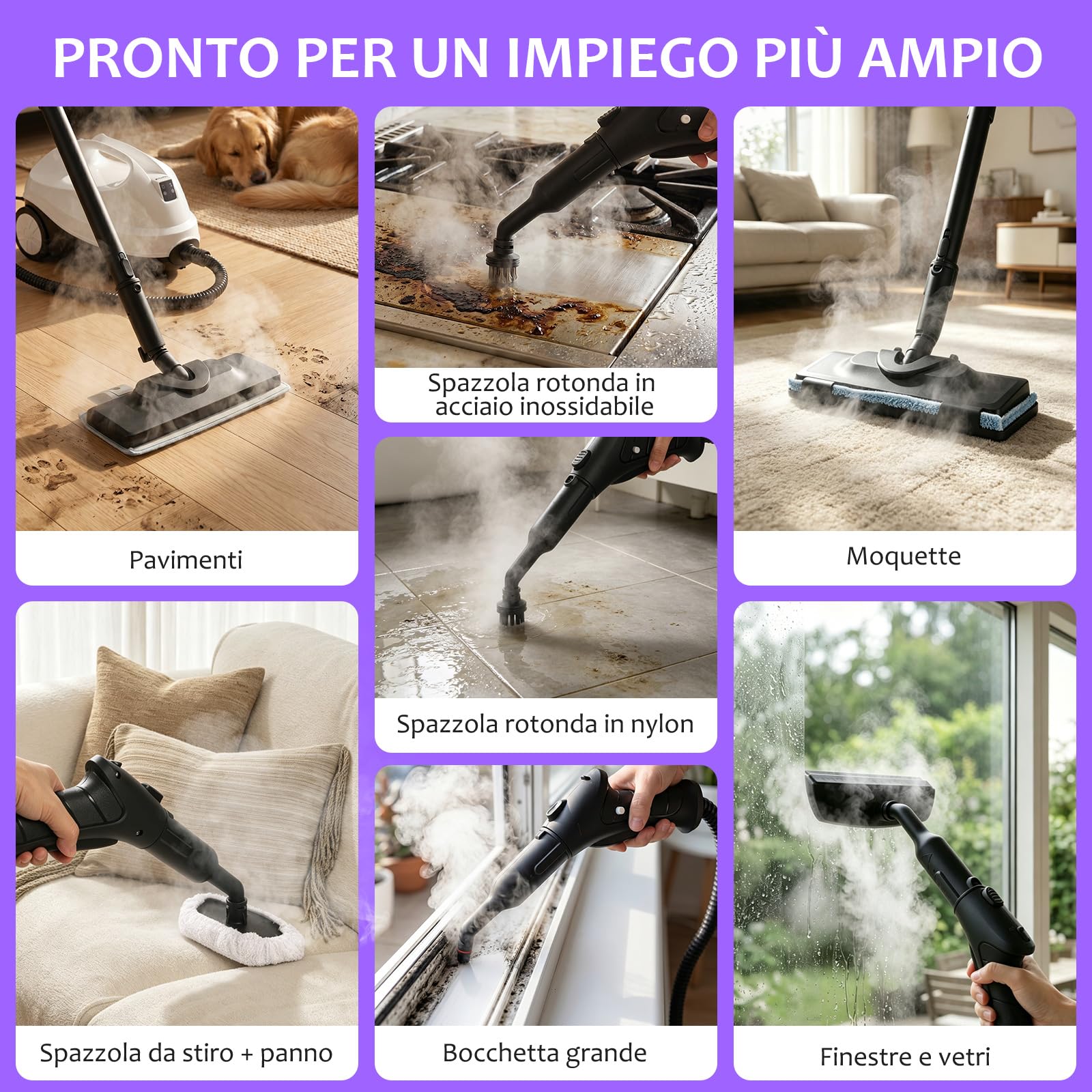 Pulitore a Vapore, Pulitore a Vapore Portatile per la Casa, 120°C Vapore ad Alta Temperatura con 20 Accessori, Ideale per Pavimenti, Divani, Finestre, Mobili e Cucina