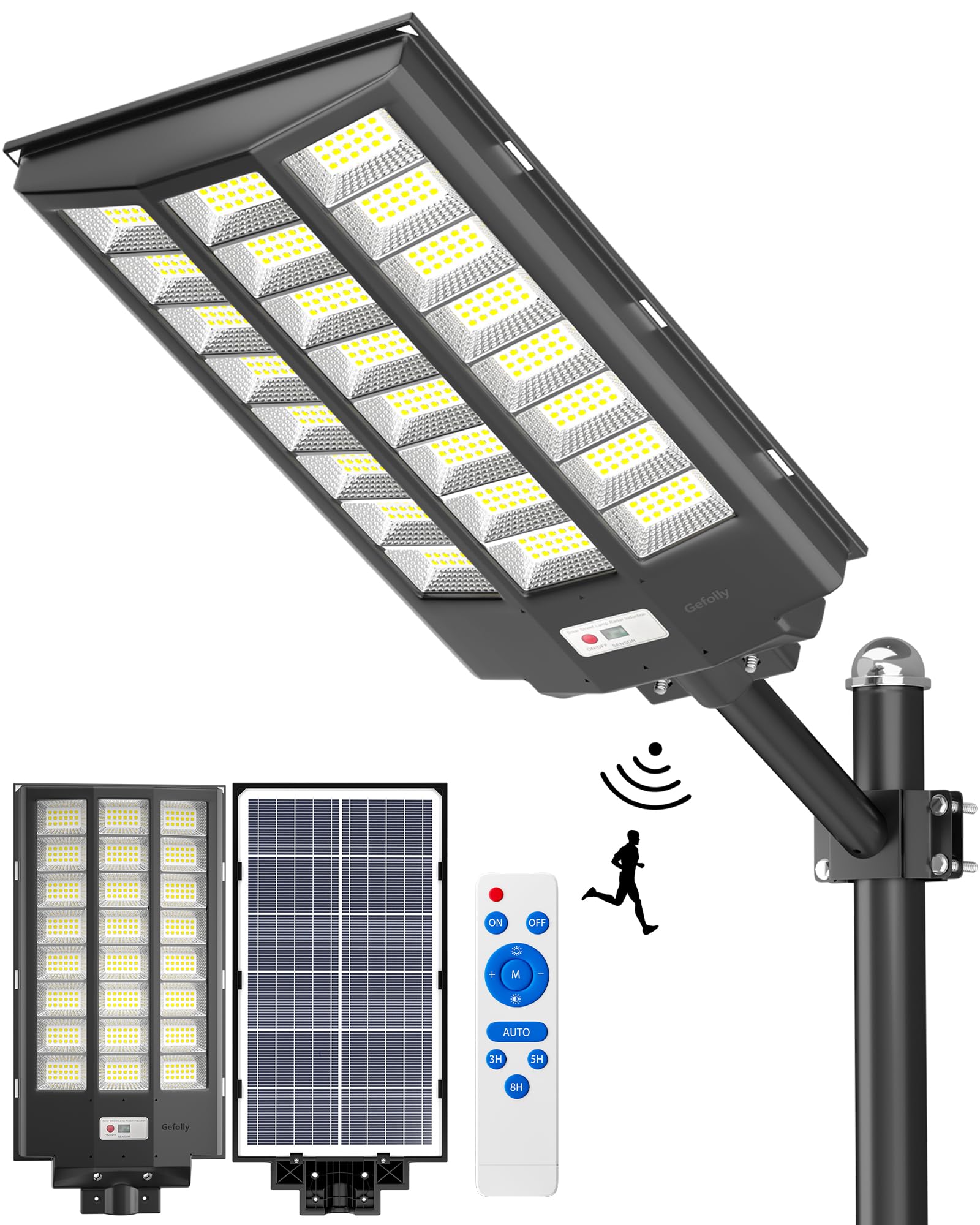 Gefolly SL-8600W Solar Street Light Outdoor, Wide Angle 680000LM Commercial Parking Lot Light Dusk to Dawn 6500K Flood Security IP67 with Motion Sensor Lamp for Yard, Basketball Court