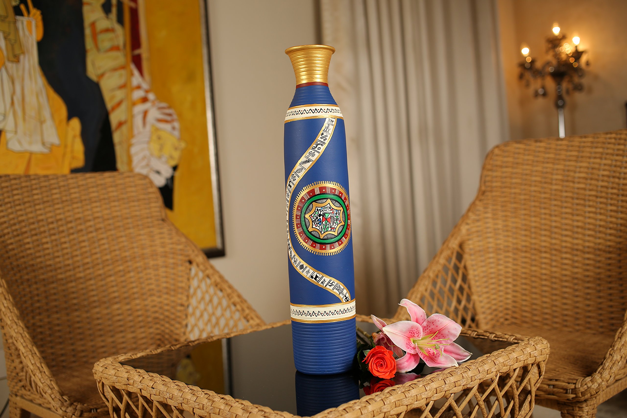 Bouteille vase terre cuite peinte à la main cadeau entreprise
