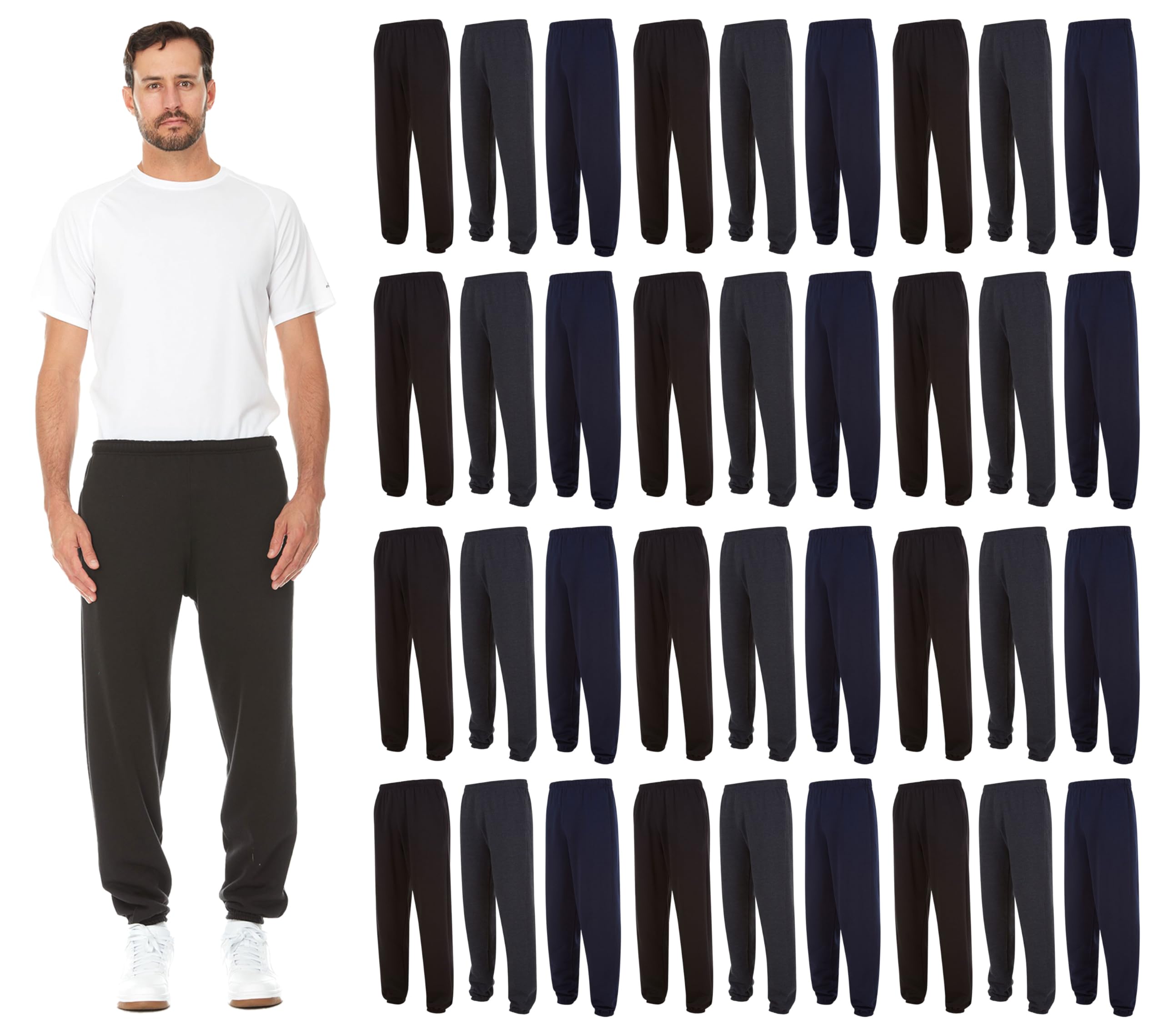 Yacht & Smith 36 Pack of Wholesale Mens Jogger Sweatpants, Homeless Shelter Donation Case, Comfy Bulk Joggers for Men