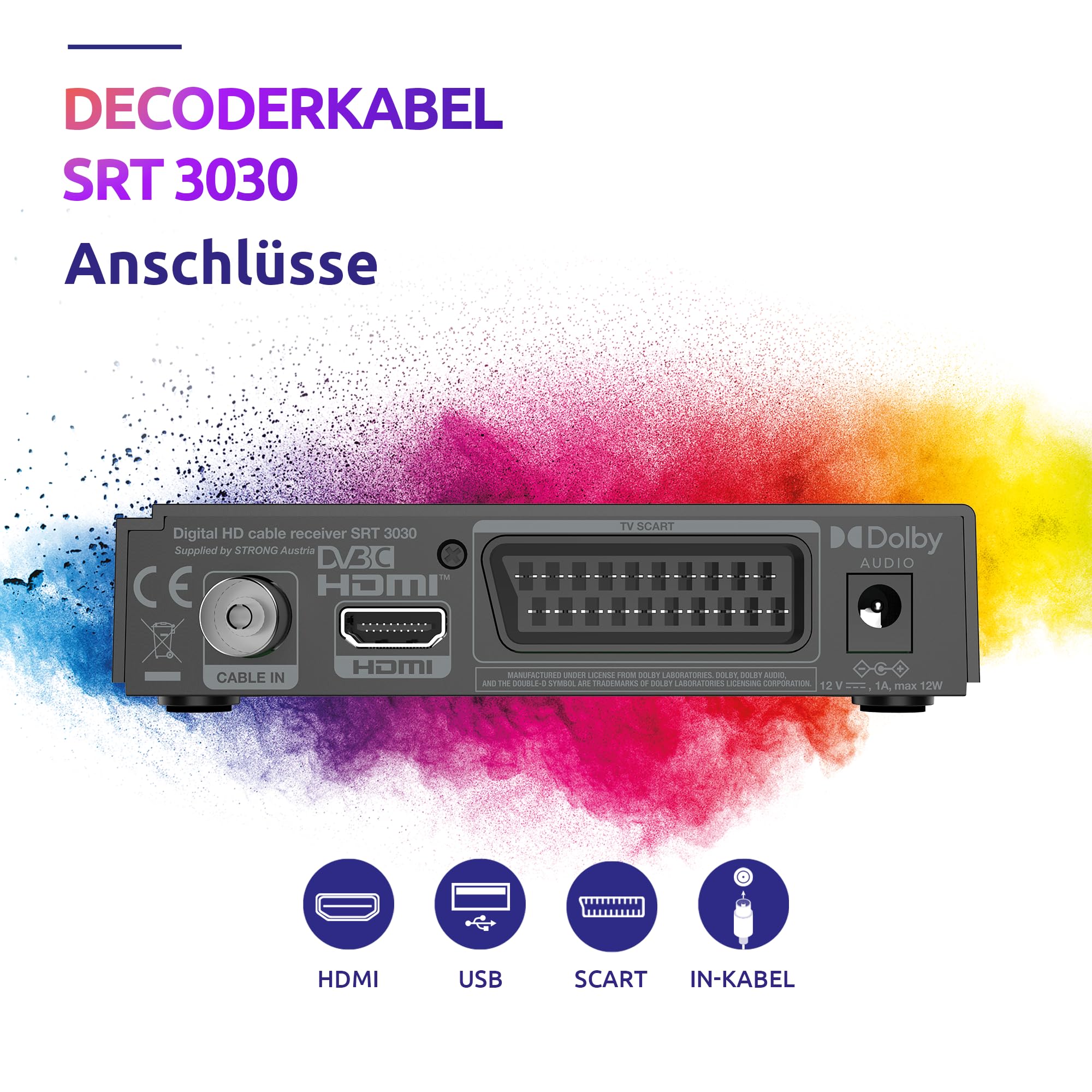Strong - Digitaler HD-Kabelreceiver SRT 3030 - TV Receiver für Kabelfernsehen - Dolby Audio - DVB-C mit HDMI-, Scart- und USB-Anschluss - Energiesparfunktion - Benutzerfreundliches Menü - schwarz