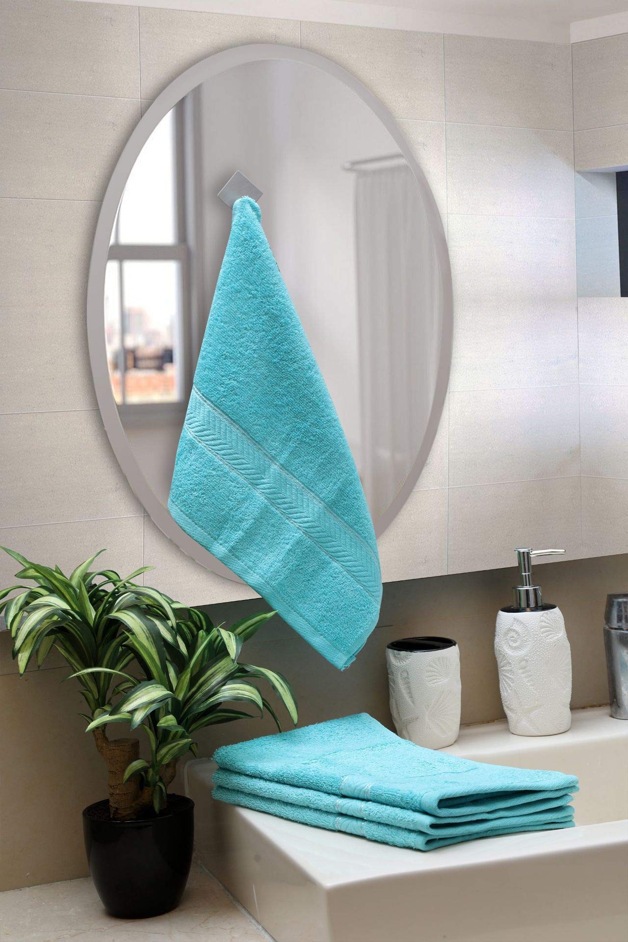 DIVINE OVERSEAS Premium Elegance 100% Cotton/Soft/Highly Absorbent / 450 GSM (Fresh Aqua, Pack of 4 Hand Towel Set) 2