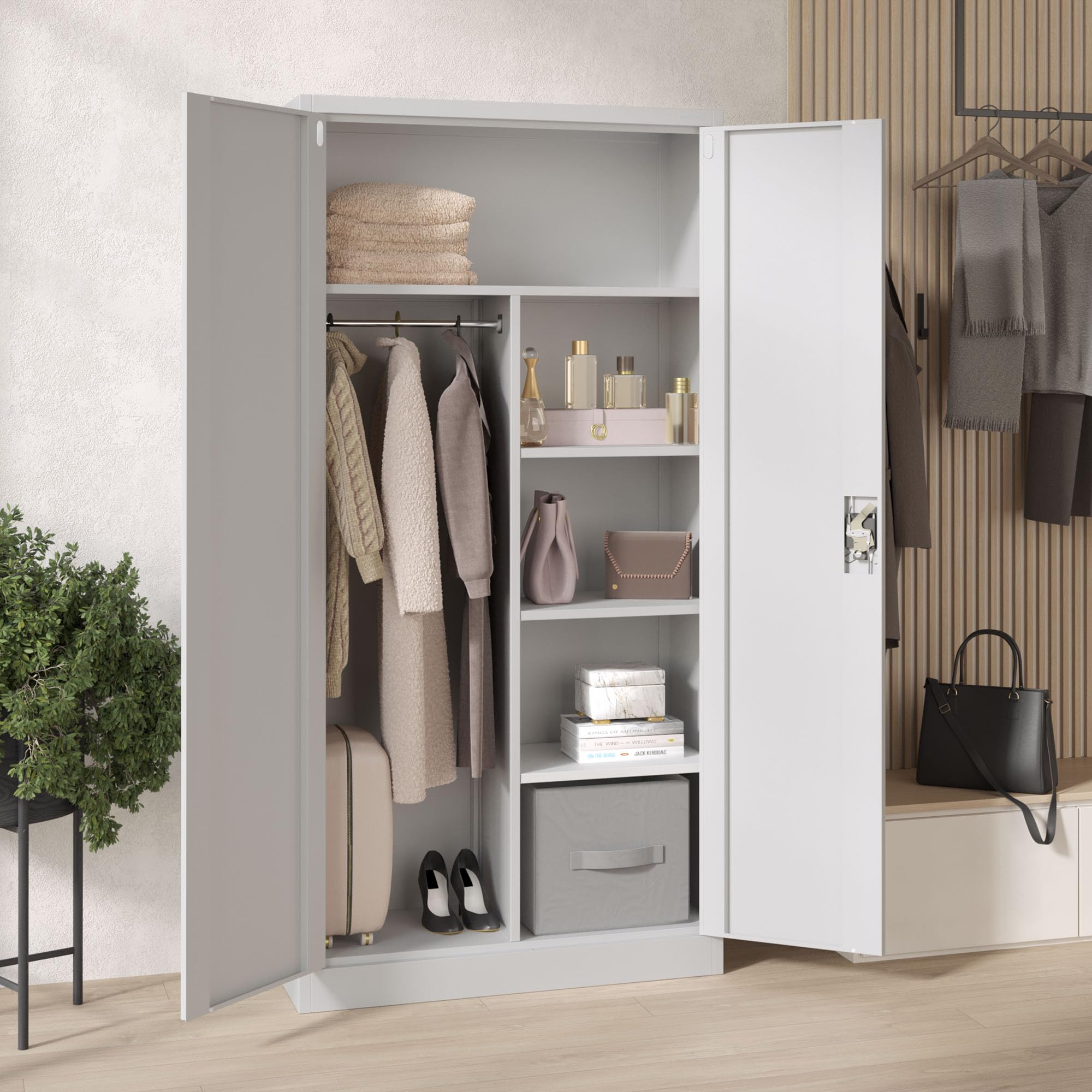 Jan Nowak Metallschrank 185 x 90 x 45 cm | Büroschrank Abschließbar mit Kleiderstange, Pulverbeschichtung | Aufbewahrungsschrank Umkleideschrank Spind Kleiderstange | Grau