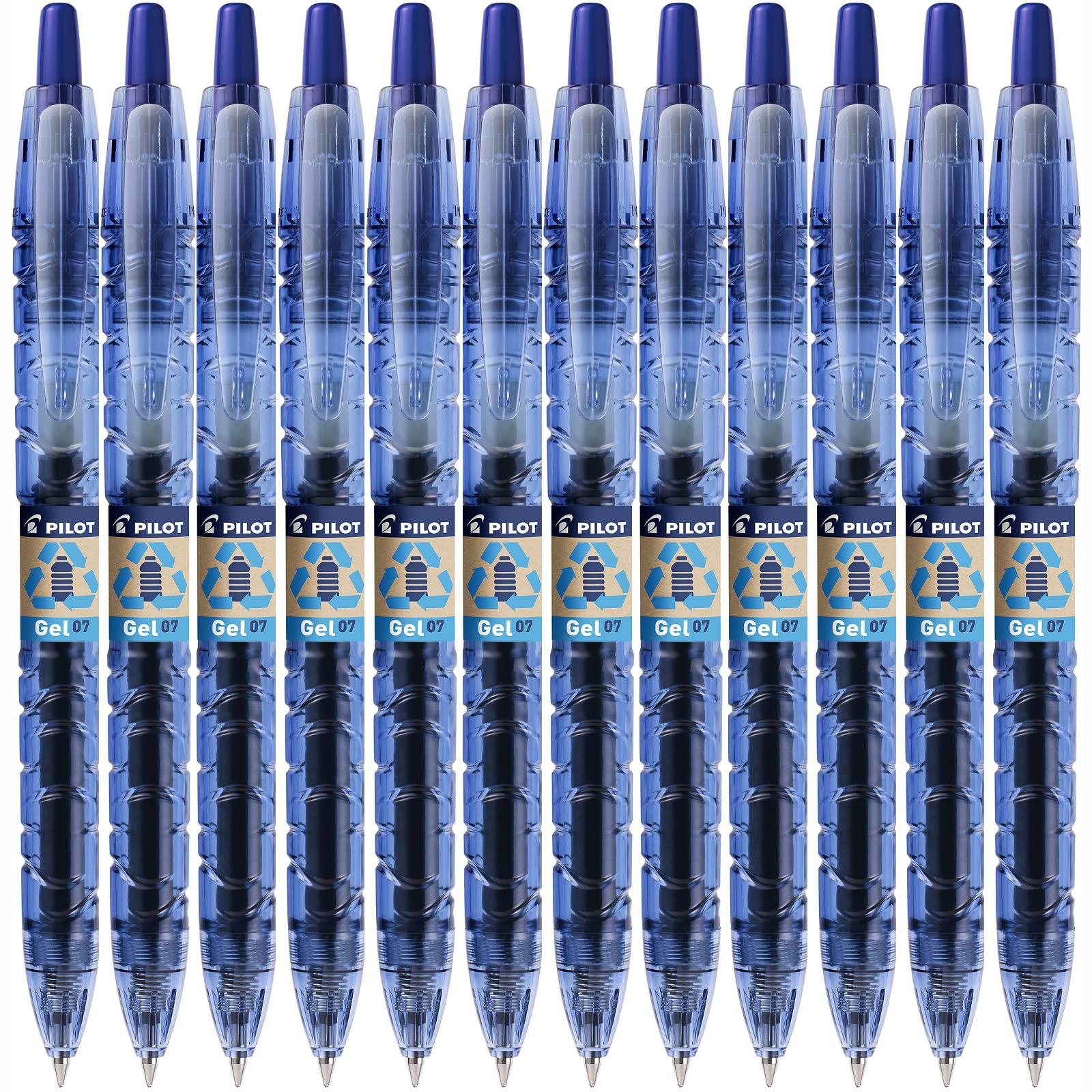 PILOT Lot de 12 Stylos bille encre gel B2P Pointe moyenne 0,7mm Tracé 0,4 mm Bleu