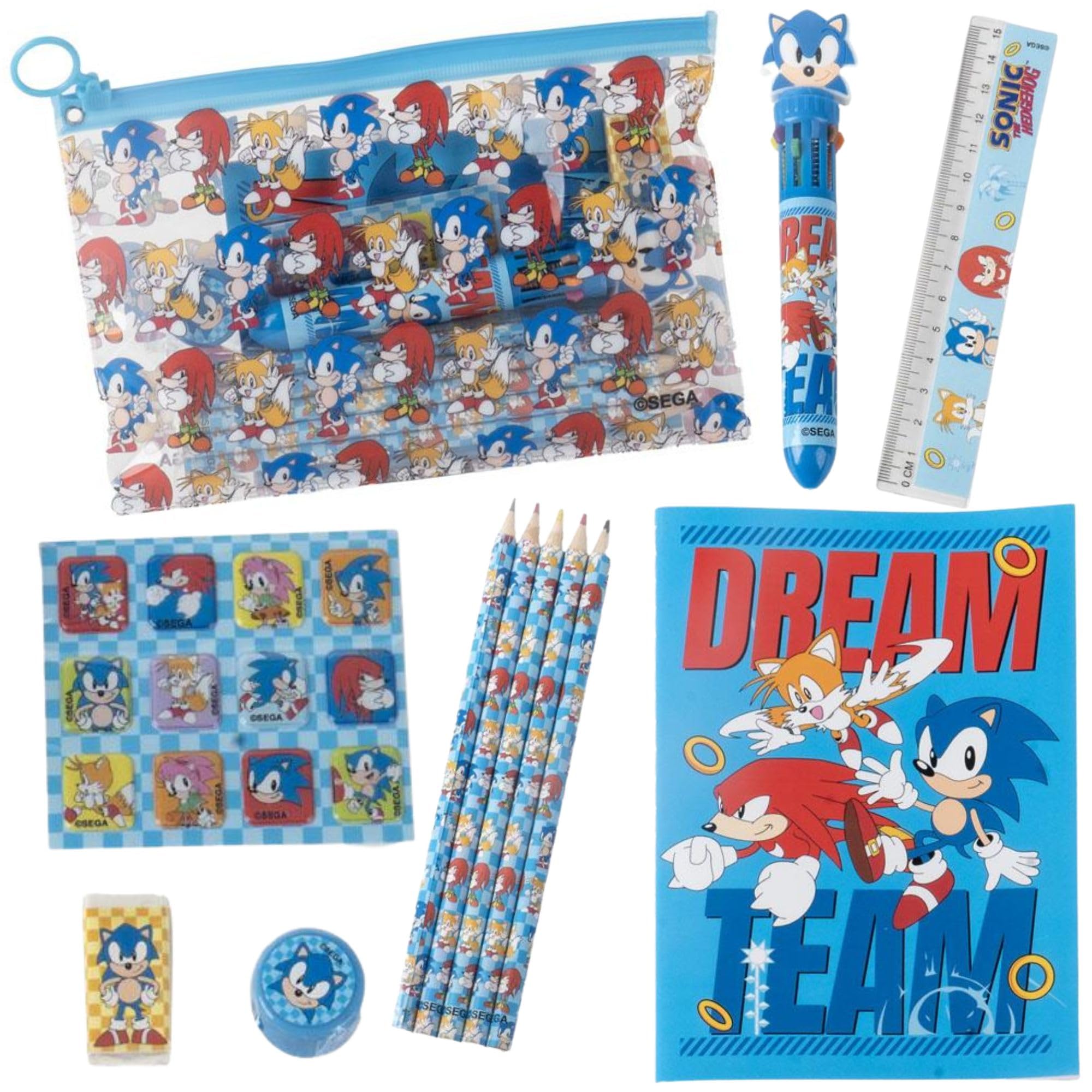 CERDÁ LIFE'S LITTLE MOMENTS Sonic Stationery Set with Pencils, Eraser, Ruler, Sharpener, Notepad and Pencil Case for School