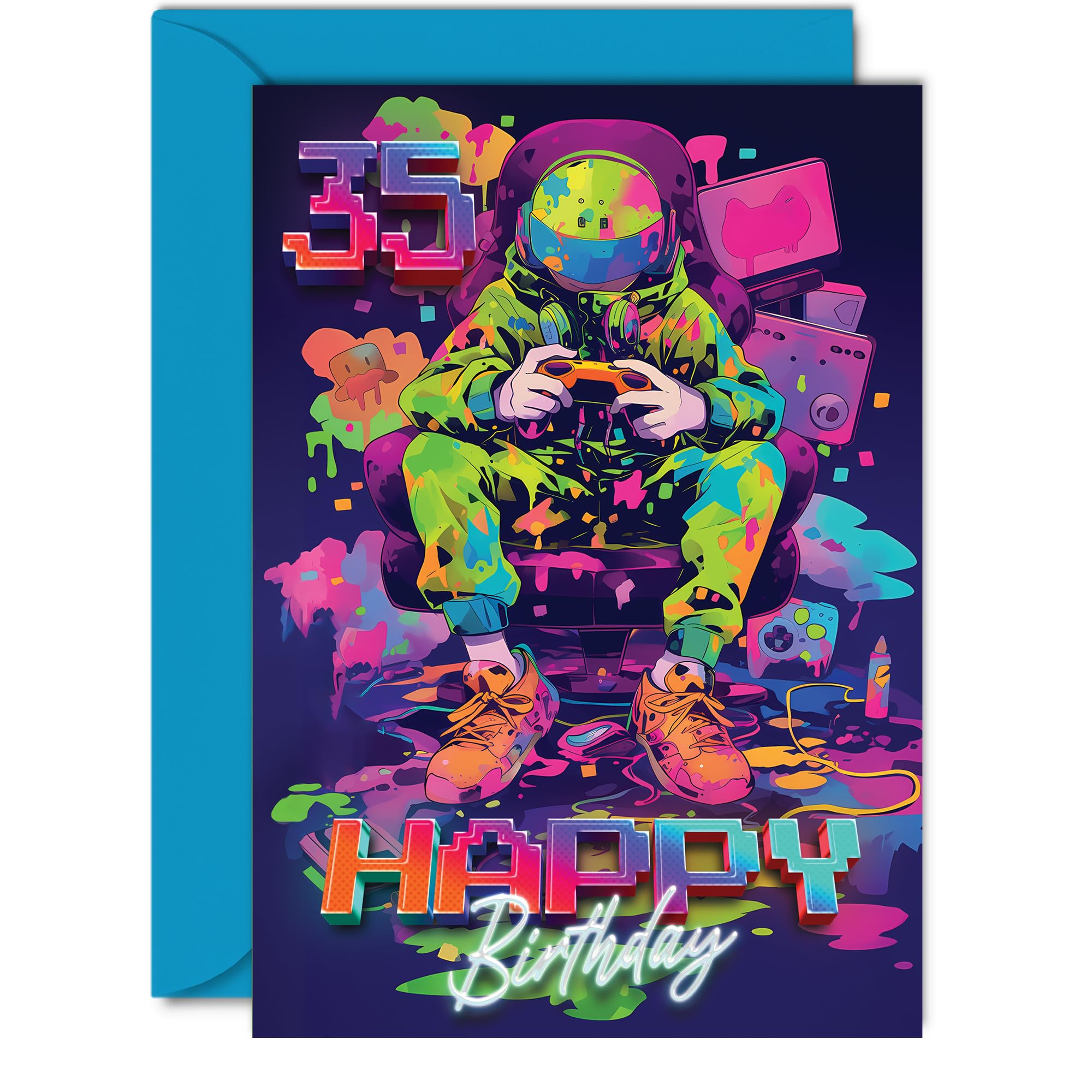 35th Birthday Cards for Women Men - Video Gamer Game - Happy 35 Birthday Card for Brother Sister Uncle Auntie Friend, 5x7 Inch Thirty-Five Thirty-Fifth Bday Greeting Cards