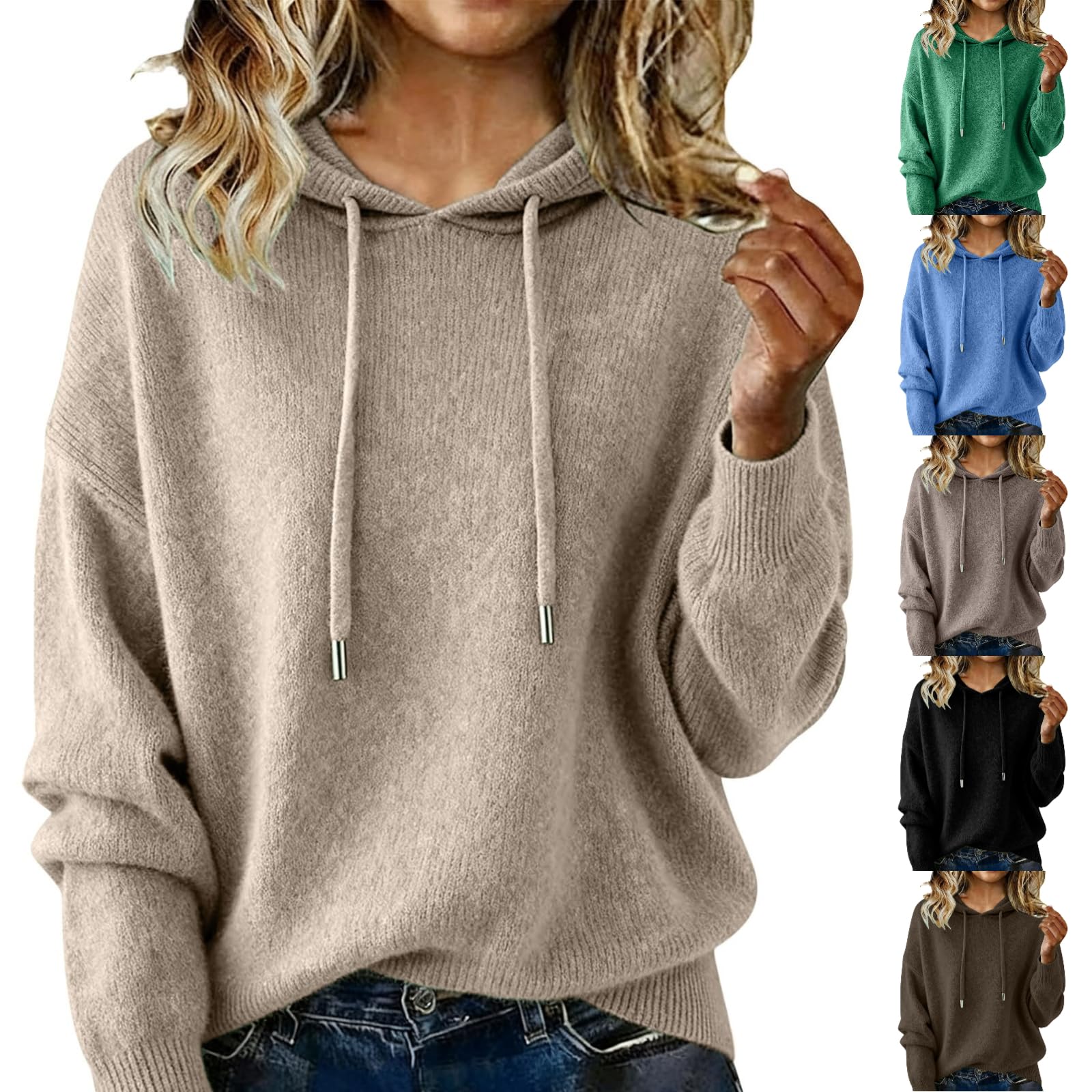 Cashmere Sweaters for Women Knit Long Sleeve Hoodies Fashion Soft Cozy Lightweight Pullover Tops Fall Winter