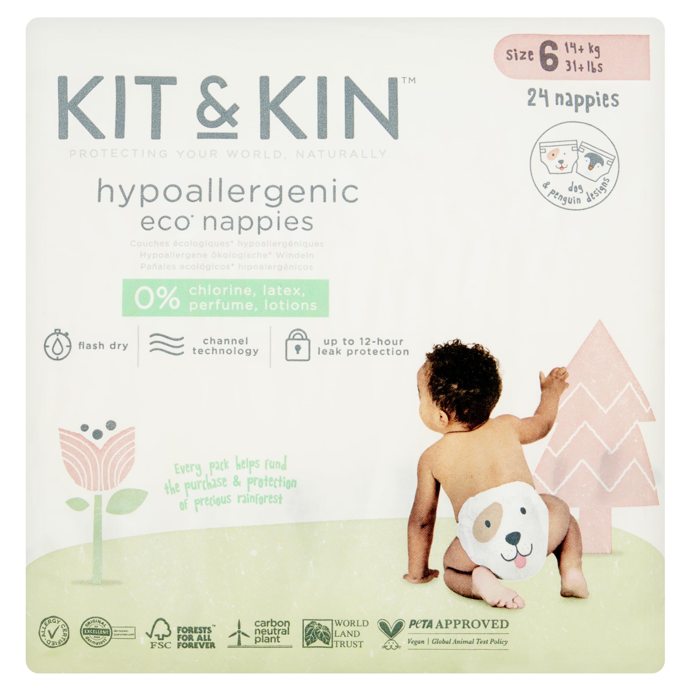 Kit & Kin Eco-Friendly Taped Diapers Size 6 (15+ Kg) - 24 Counts | Hypoallergenic Disposable Diapers | Flash Dry with Superior Leak Protection Baby Diapers