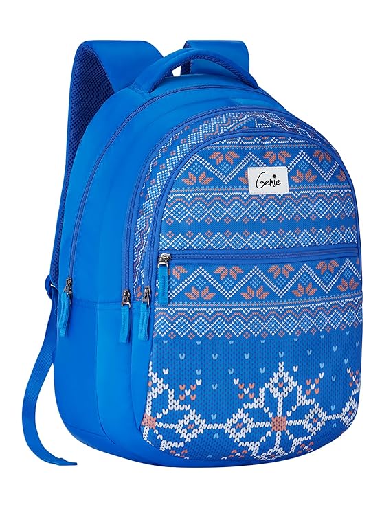 Genie Tess School Bag for Girls. Blue, 3 zips, Stylish & Trendy College Bags for Girls, Water Resistant, Lightweight Bags for Office, Travelling. 36 litres. 19"