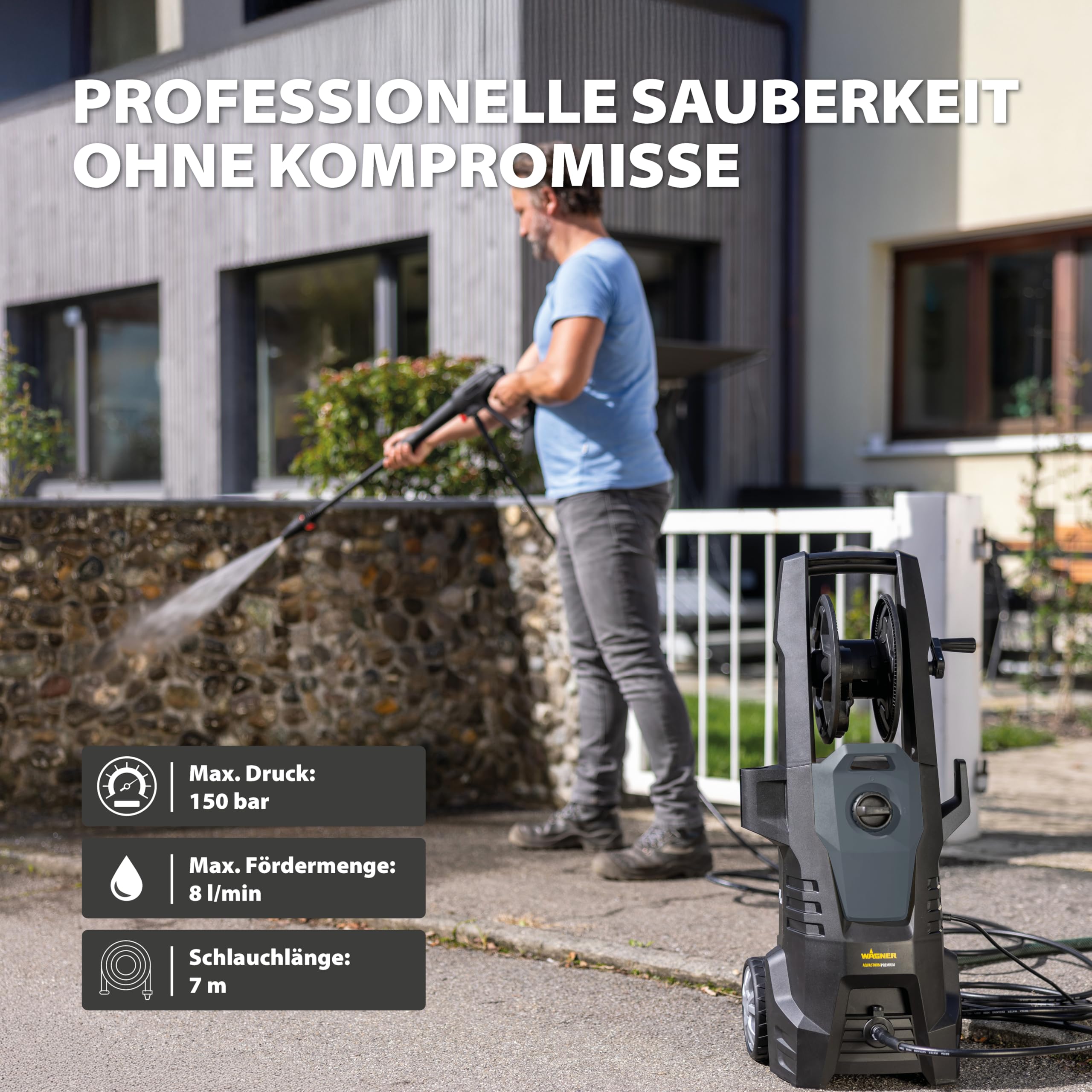 WAGNER AQUASTORM Premium - Leistungsstarker Hochdruckreiniger für professionelle Ergebnisse und anspruchsvolle Reinigungsaufgaben, inkl. Standard-, Turbo- und Schaumdüse