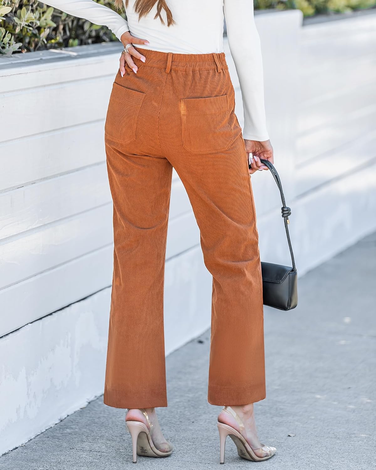 GRAPENT Corduroy Pants Women High Waisted Wide Leg Trendy Patch Pocket Fall Winter Dressy Casual Elastic Waist Trousers - Image 2