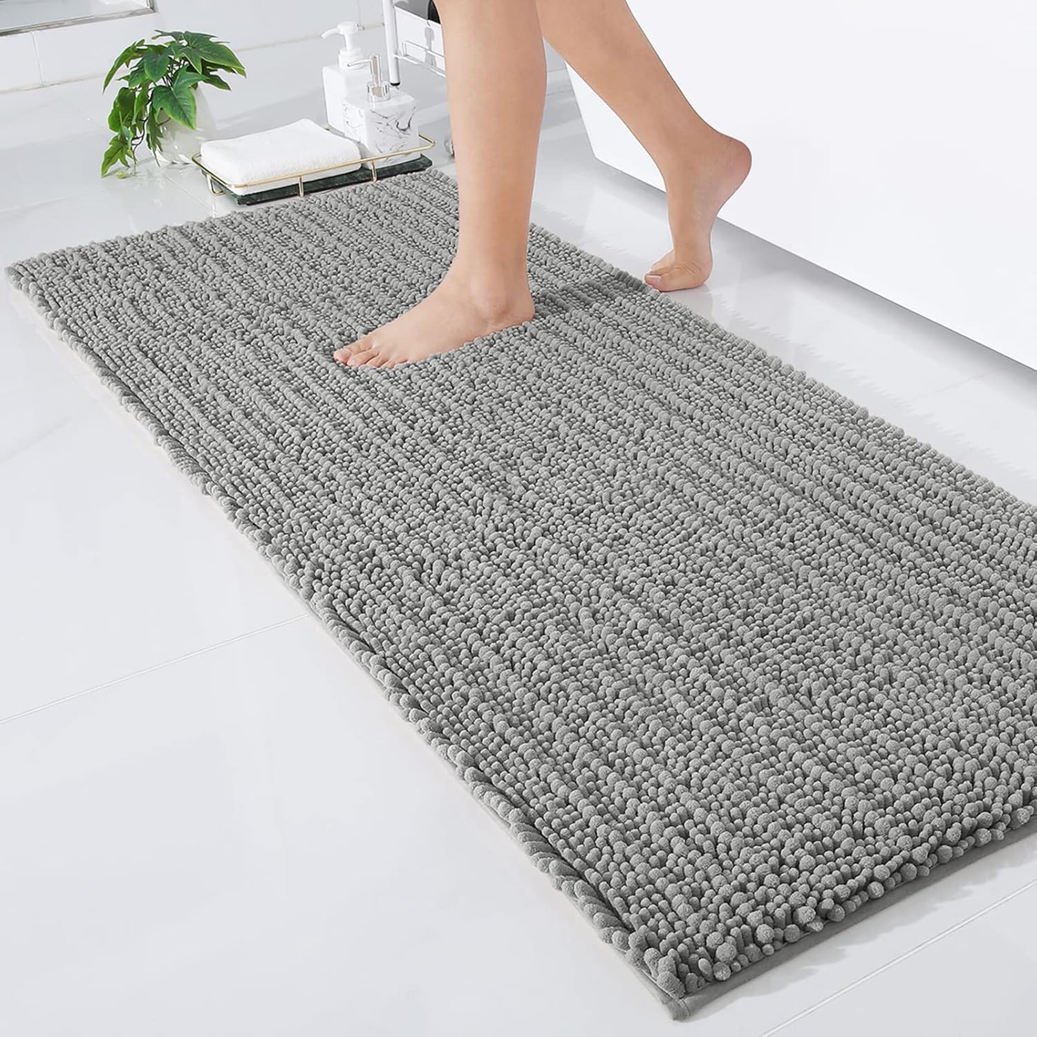 Arotive Luxury Chenille Bathroom Rug Mat, Extra Soft Thick Absorbent Shaggy Bath Rugs, Non-Slip Machine Wash Dry, Plush Bath Mats for Bathroom, Shower and Tub, 60x24, Grey 60" x 24" Grey
