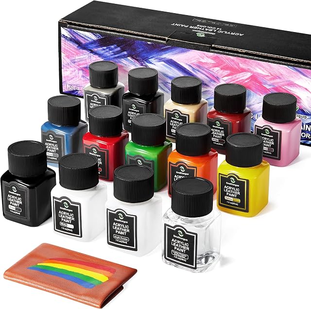 Smalltongue 14 Colors Acrylic Leather Paint Kit for Shoes, Sneaker, Couches, Bags, Car Seat, Acrylic Leather Dye Set with Leather Preparer And Deglazer, Acrylic Finisher for Beginner, Airbrush