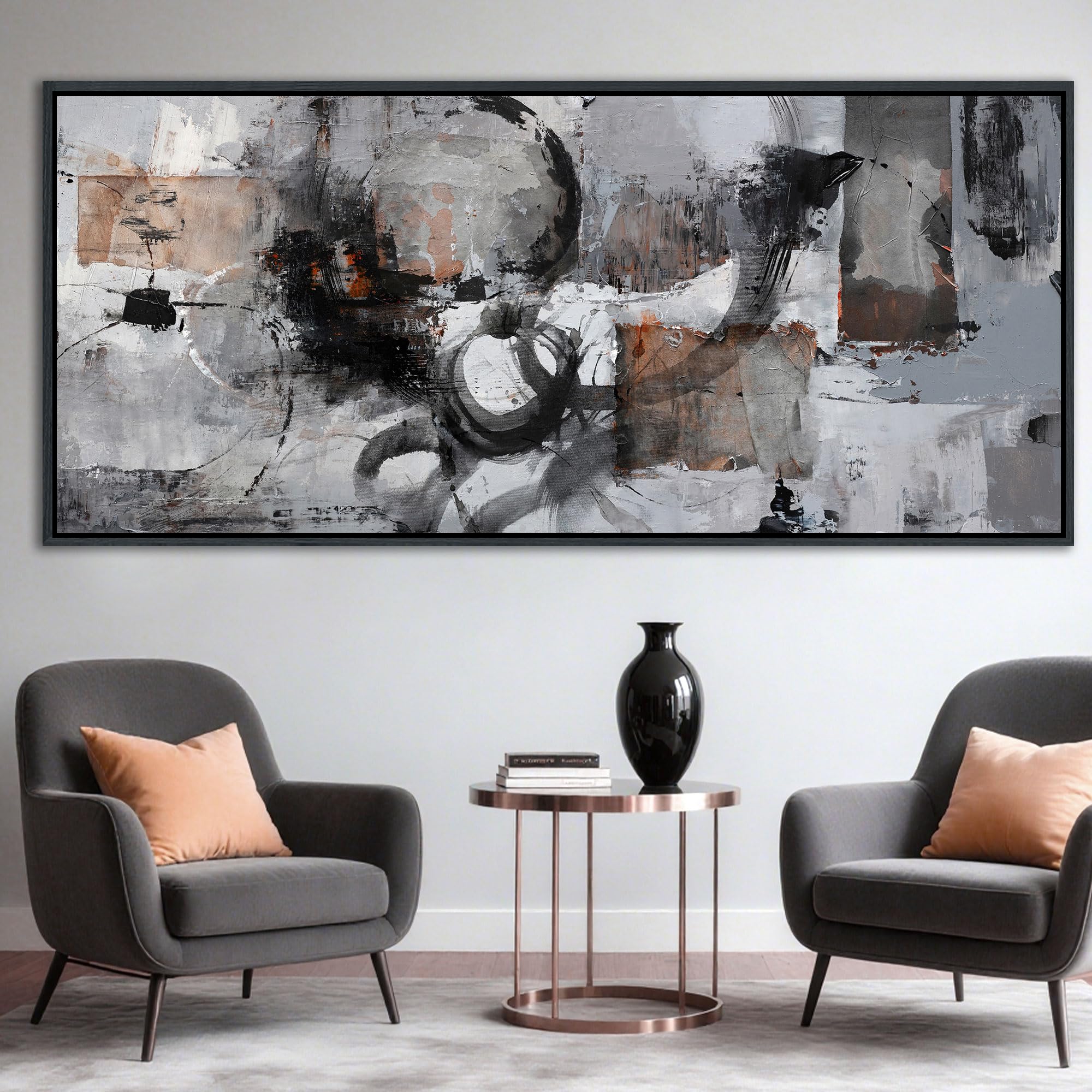 Pogusmavi Large Abstract Black & Grey Canvas