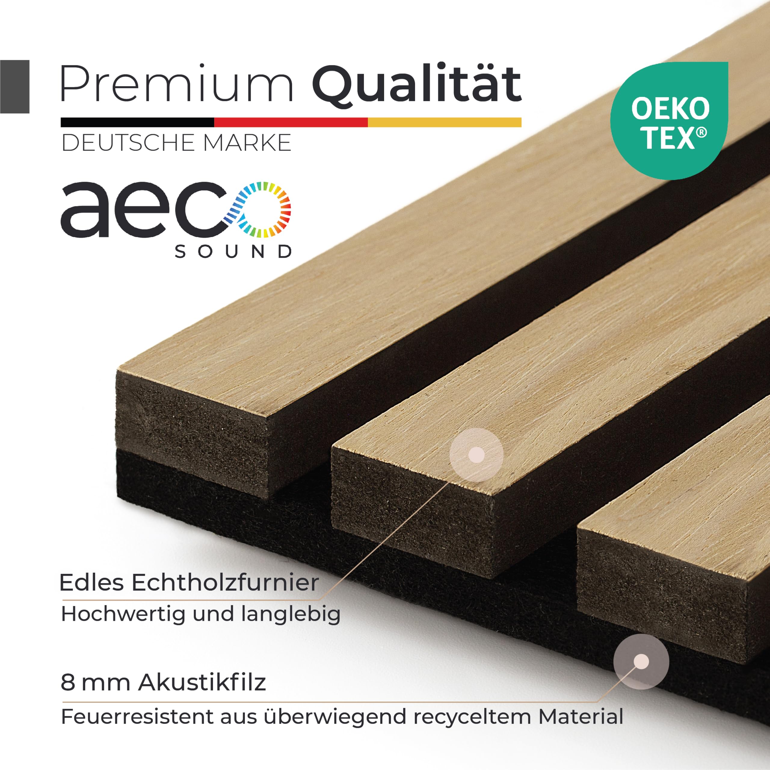 Akustikpaneele Holz - 120x60cm - Echtholz Eiche & Akustikfilz | 4 Stück - Wandpaneele, Schalldämmung, Wandverkleidung - Eichenholz (dunkel) & extra dicker Akustikfilz (Schwarz)