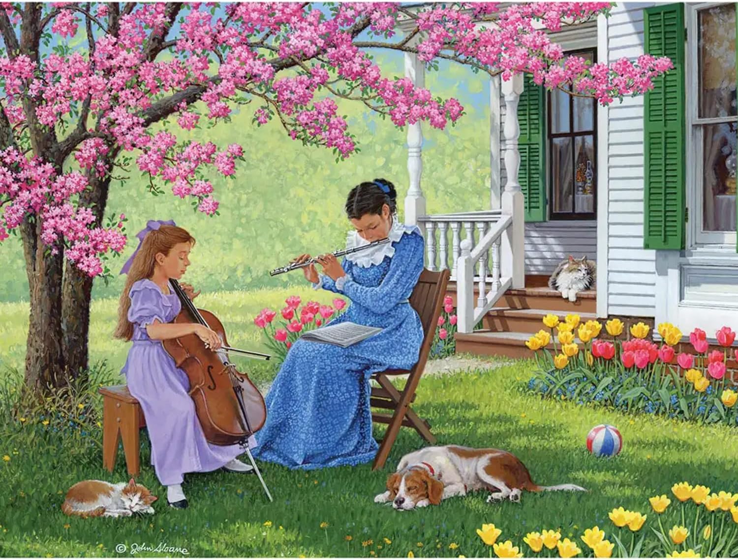 Bits and Pieces 300 Piece Puzzles for Adults - Adagio - 300 Large Pieces 18" x 24" Jigsaw Puzzles, Spring Flowers Music, No 2 Pieces Alike