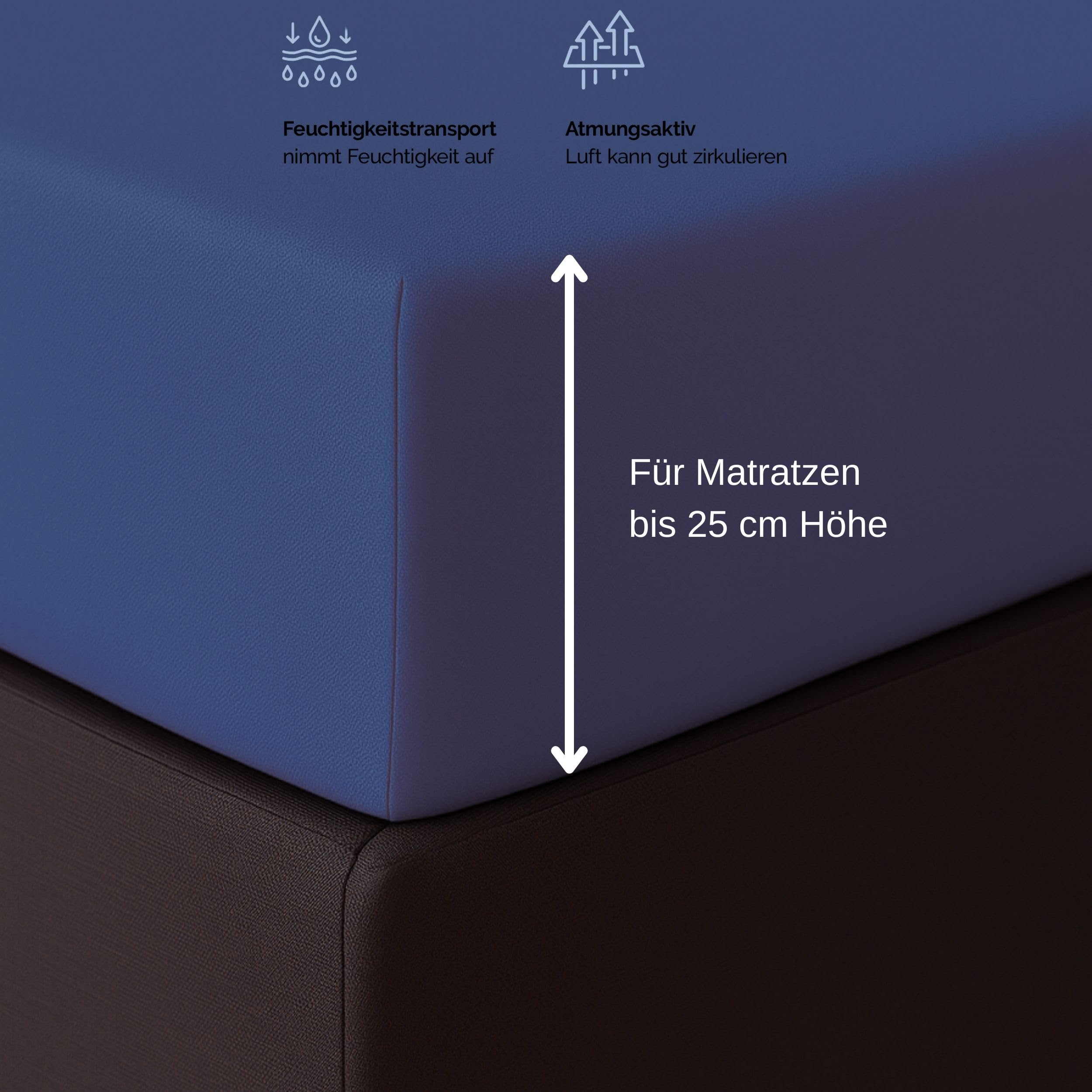 Drap-housse 140 x 200 - 160 x 200 cm - En jersey 100 % coton - Drap de lit confortable pour matelas jusqu'à 30 cm de hauteur - Couleur bleu marine
