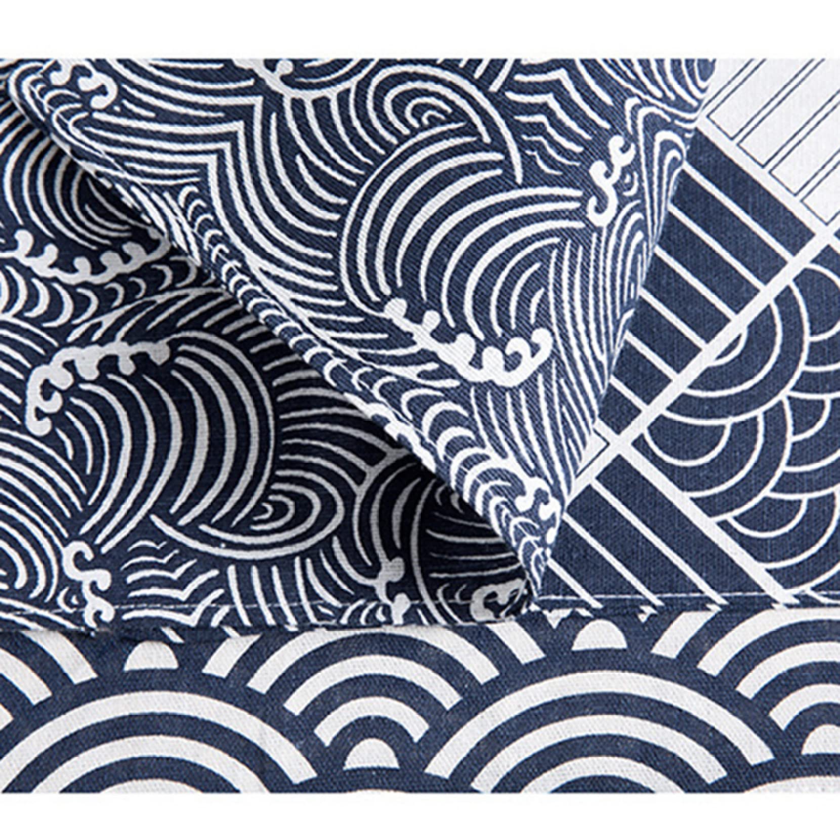 和風のれん 花柄 波模様 黒 和風のれん 花柄 波模様 黒