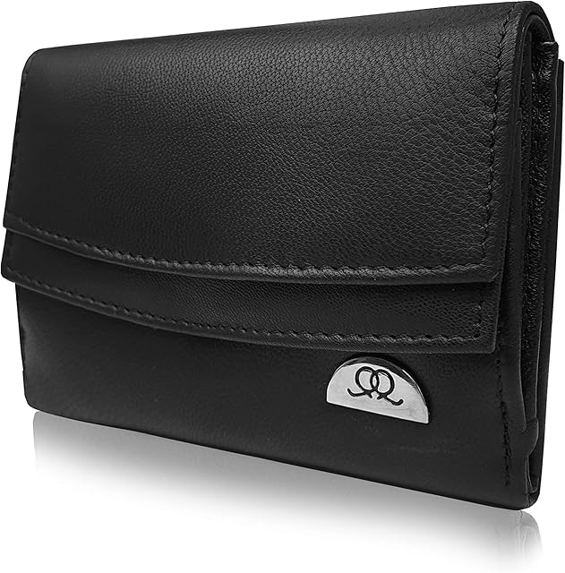 Quenchy London Ladies RFID Blocking Purse - Designer Leather - 6 Credit Cards & 3 Coins Sections - 13 cm x9x3 - QL441K (Black)