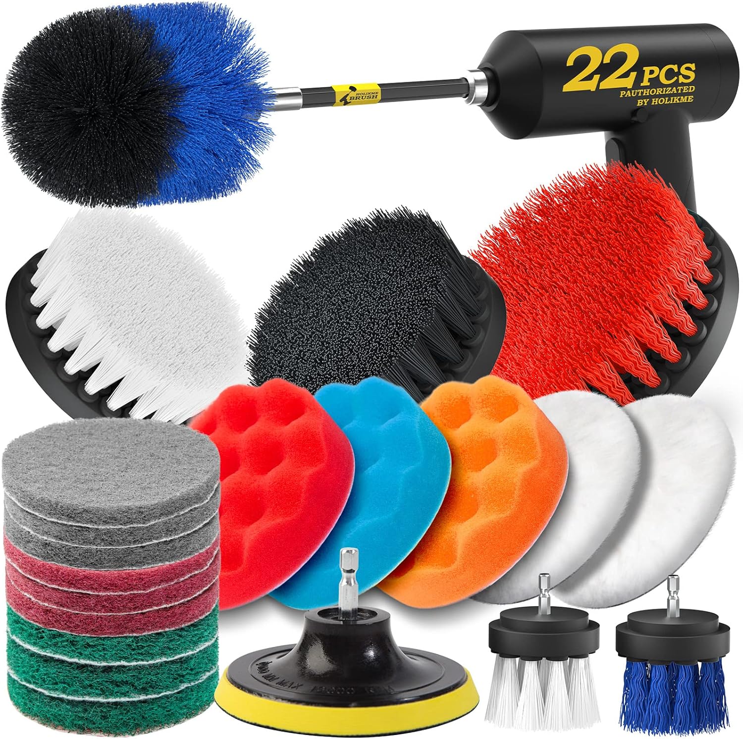Holikme 22Piece Drill Brush Attachments Set, Blue Scrub