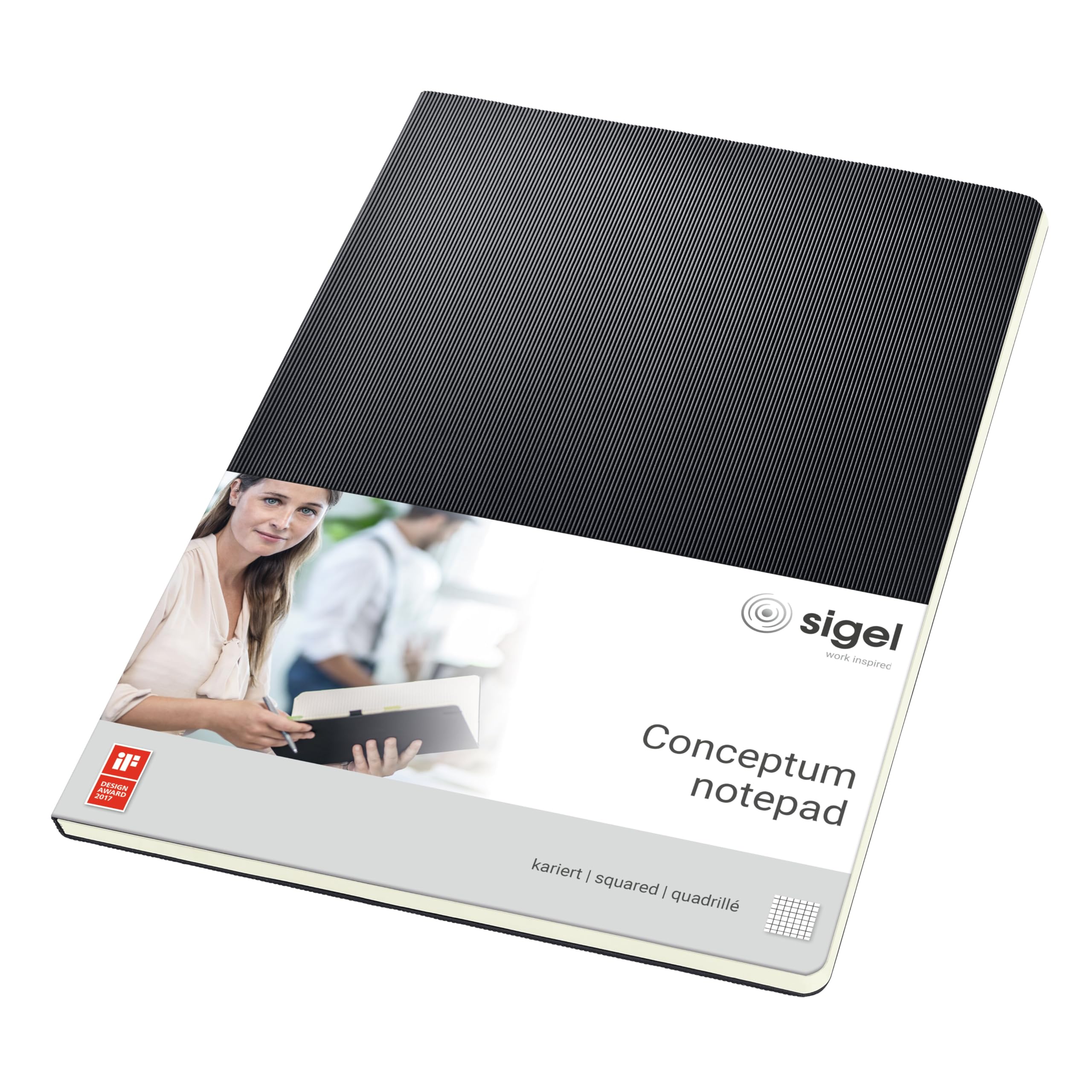 SIGEL CO800 Notepad, approx. A4, squaRed, hardcover, Black - Conceptum