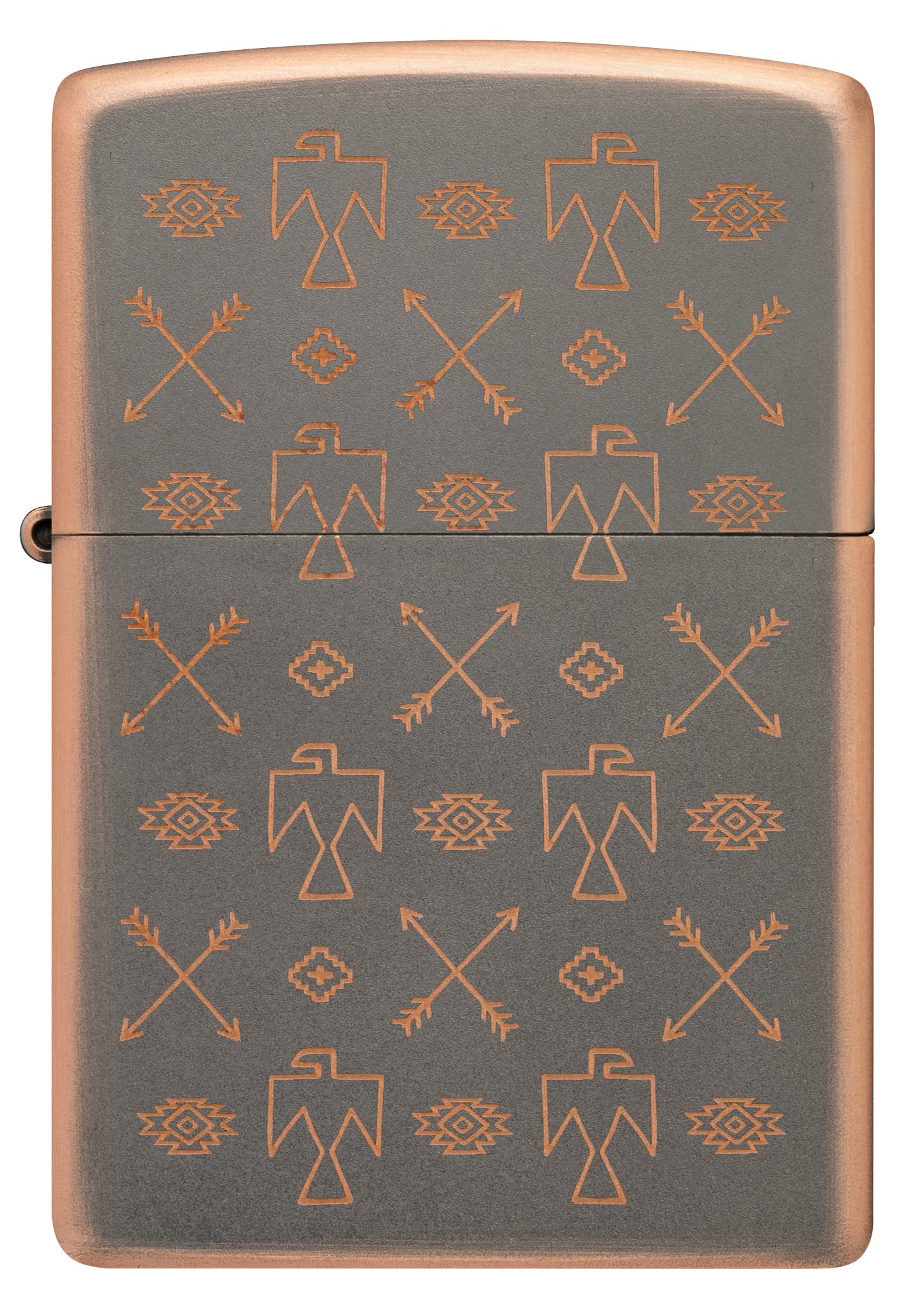 Zippo Sturmfeuerzeug - Indian Pattern, Rustic Bronze, Laser Engrave - Nachfüllbar - Wiederverwendbar - Windfestes Design - Geschenkbox - Made in USA