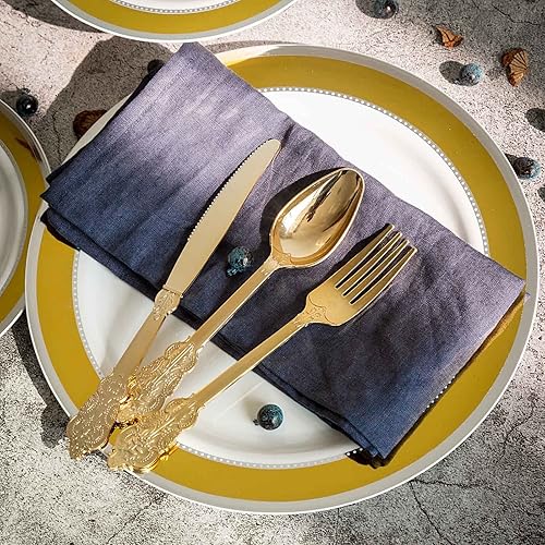 Miniatura 9 de Efavormart - Juego de 24 tenedores de plástico desechables barrocos dorados metálicos de 8 pulgadas para bodas, fiestas, banquetes, eventos, bufé de