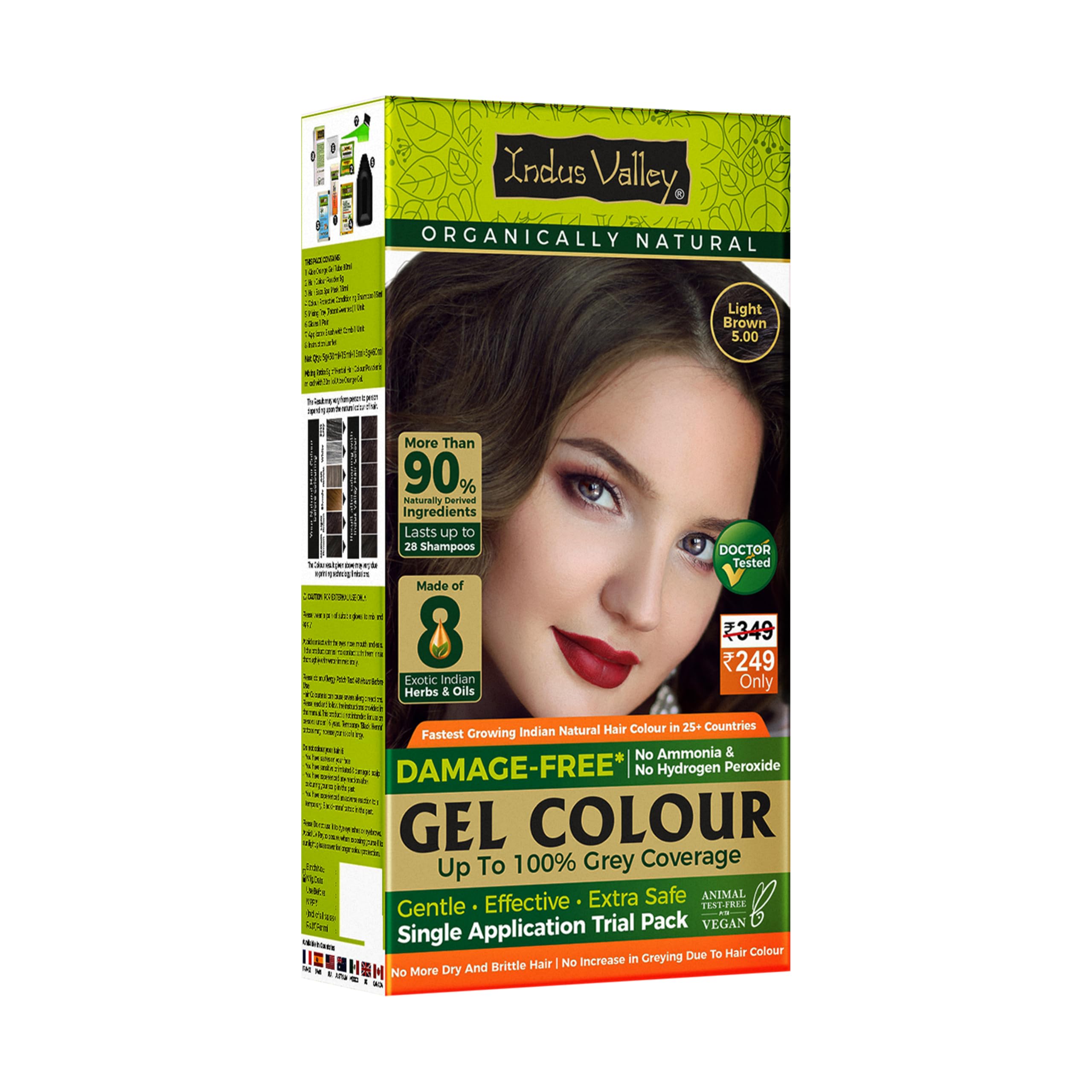 INDUS VALLEY Damage Free Natural Gel Hair Colour for Women Ammonia & PPD Free Organic Hair Colour with 100% Grey Coverage, Long Lasting Hair Color Trial Pack (Light Brown, 65 ml)
