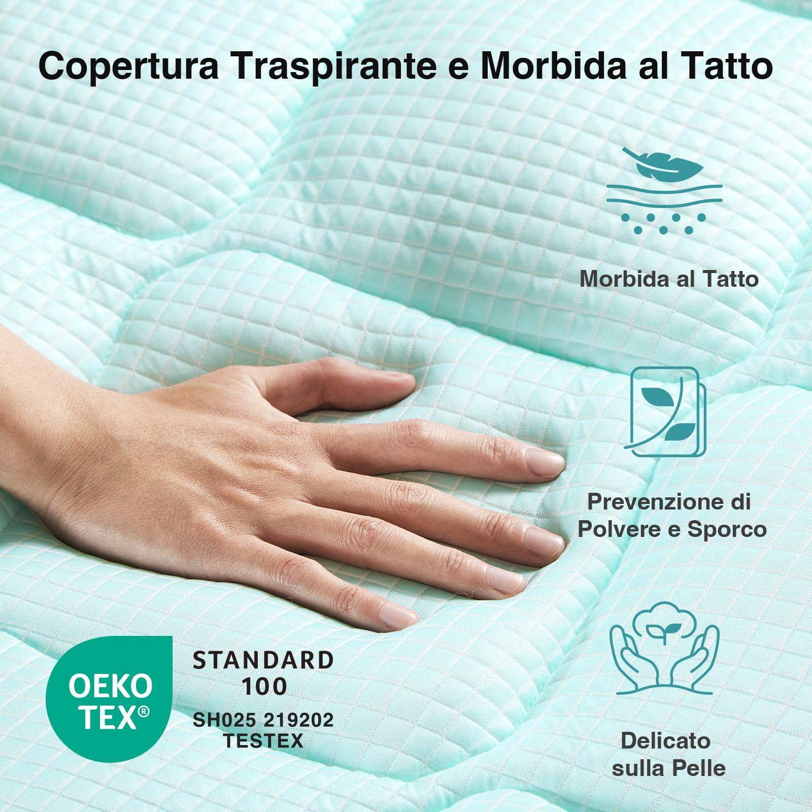 Novilla Coprimaterasso Matrimoniale Trapuntato di Tessuto 180x200cm, Topper Materasso Tocco Confort, con Imbottitura in Fibra, Delicati Sulla Pelle, 30cm Bordo Elastico, Lavabile