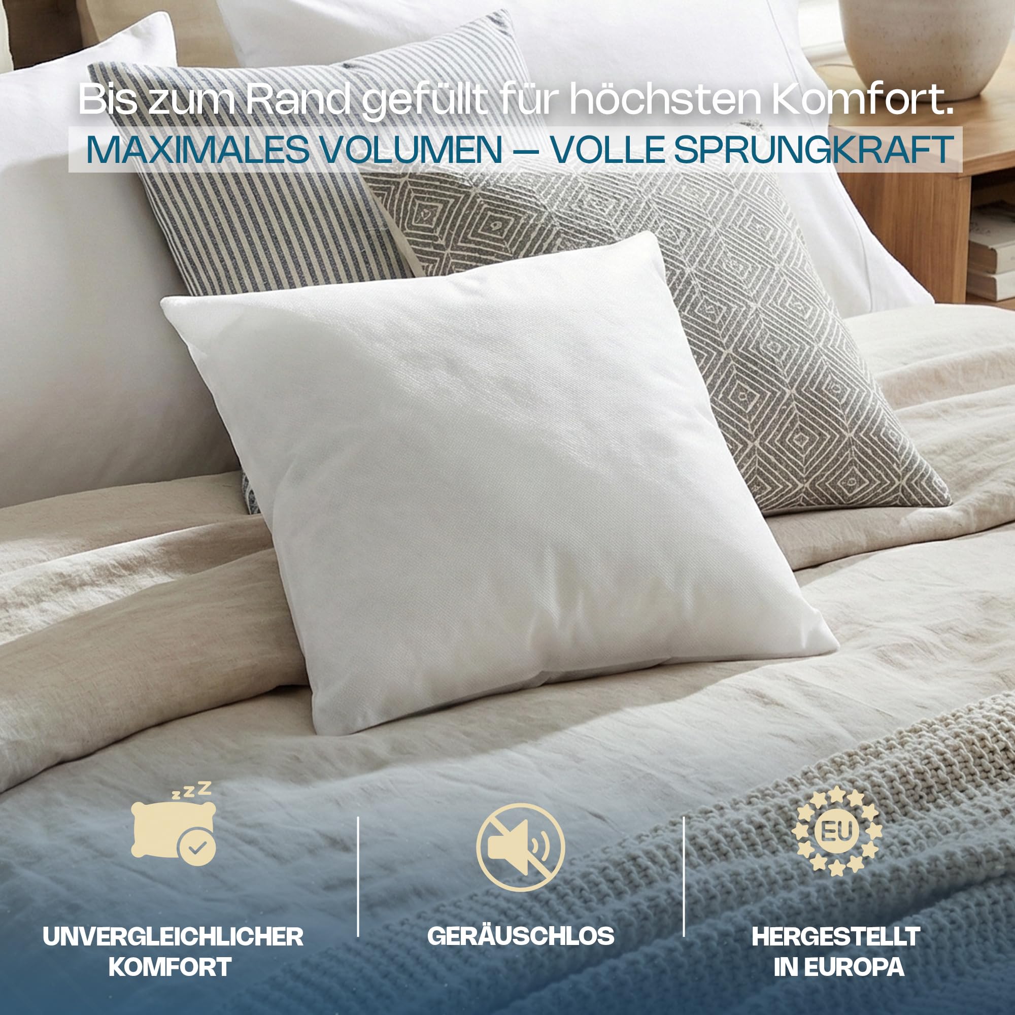 SuperKissen24. Kissen 8er Set - Allergiker Kissenfüllung - Waschbar Innenkissen - Füllkissen - Dekokissen und Relaxkissen mit Polyester Kissenfüllung - Flauschig Kopfkissen - Sofakissen - 40x40 cm
