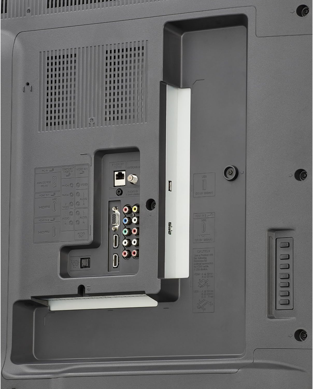 Rear panel connections of Sharp LC-60LE660 TV showing HDMI, USB, Component, Composite, and Audio ports