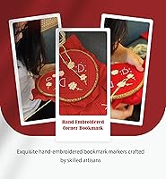 Vista 3 de Marcapáginas de esquina bordado a mano personalizado, lindo marcador de libro con flores, regalo de costura a mano para mujeres amantes de los Rojo