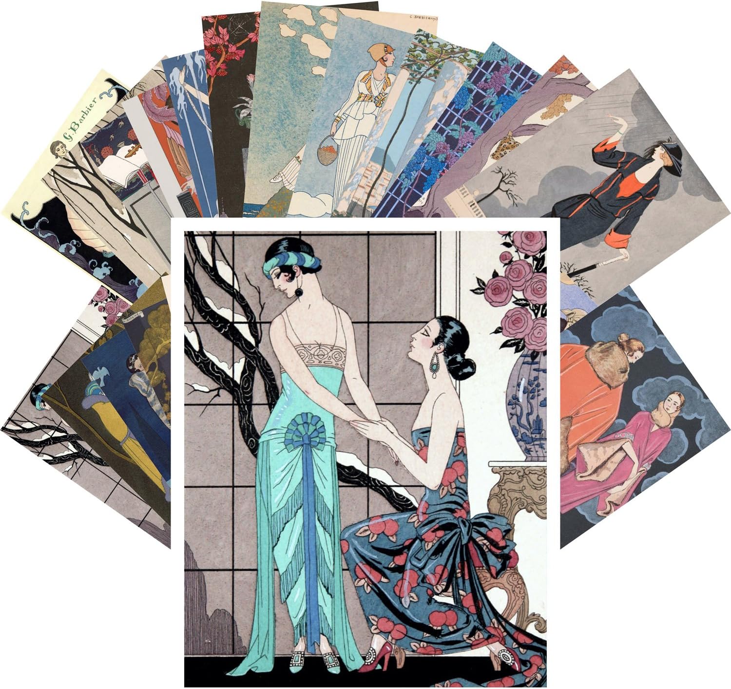 Vintage PostCards 24 pcs Barbier Ponchoir Art Deco La Vie Parisien Pencil Sketch