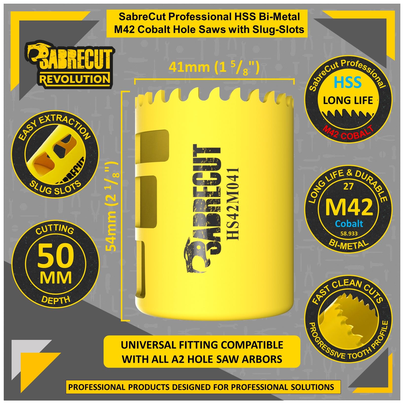 1 x SabreCut HS42M041 41mm High Performance HSS Bi-Metal M42 Cobalt Long Life Hole Saw with Variable Fine Ground Tooth Profile for Cutting Wood Composites Plastic and Sheet Steel - Image 3