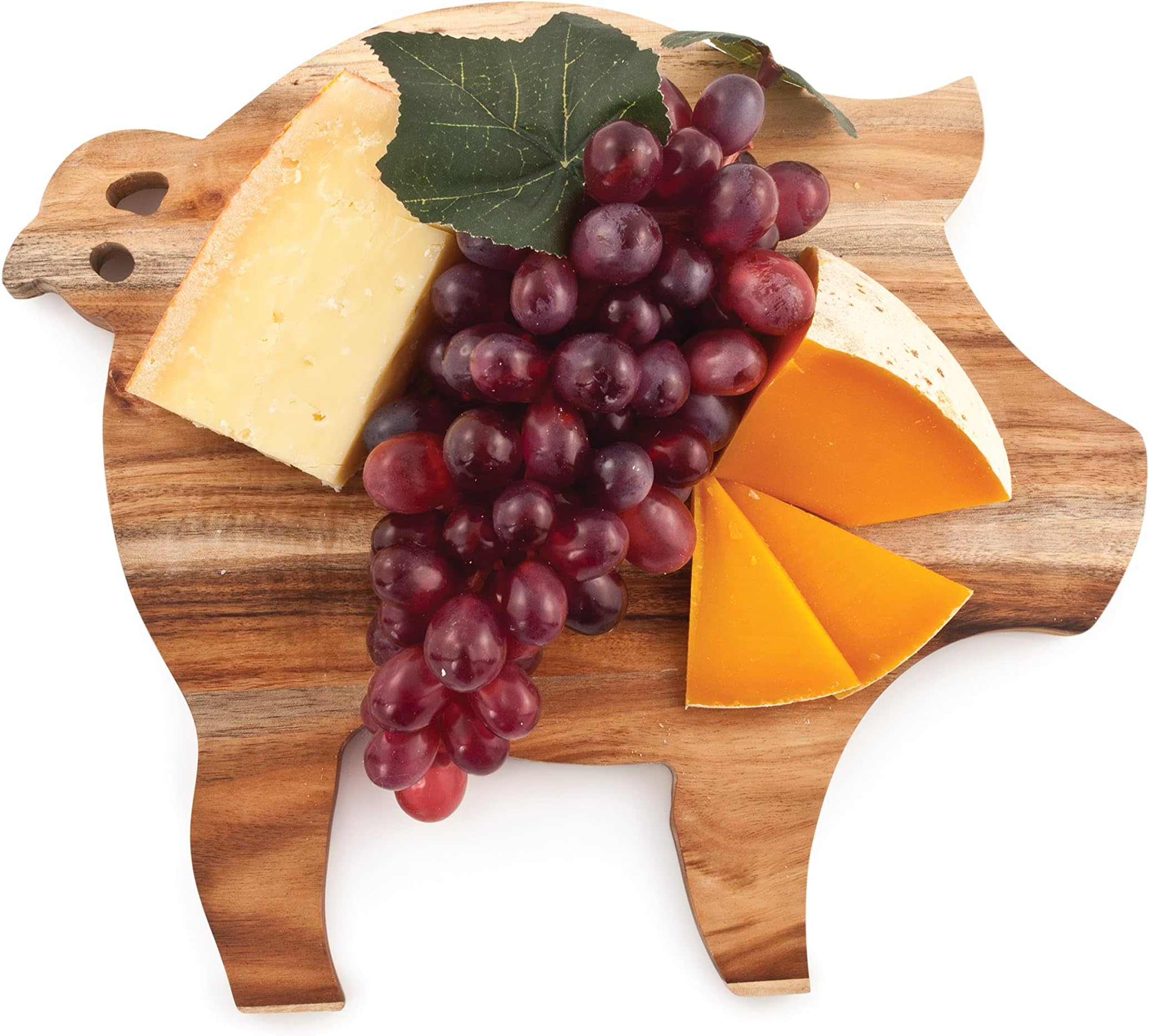 Twine Rustic Farmhouse Pig Acacia Wood Cheese Board, Natural Wood, 11" by 9.8", Cute Gourmet Gift