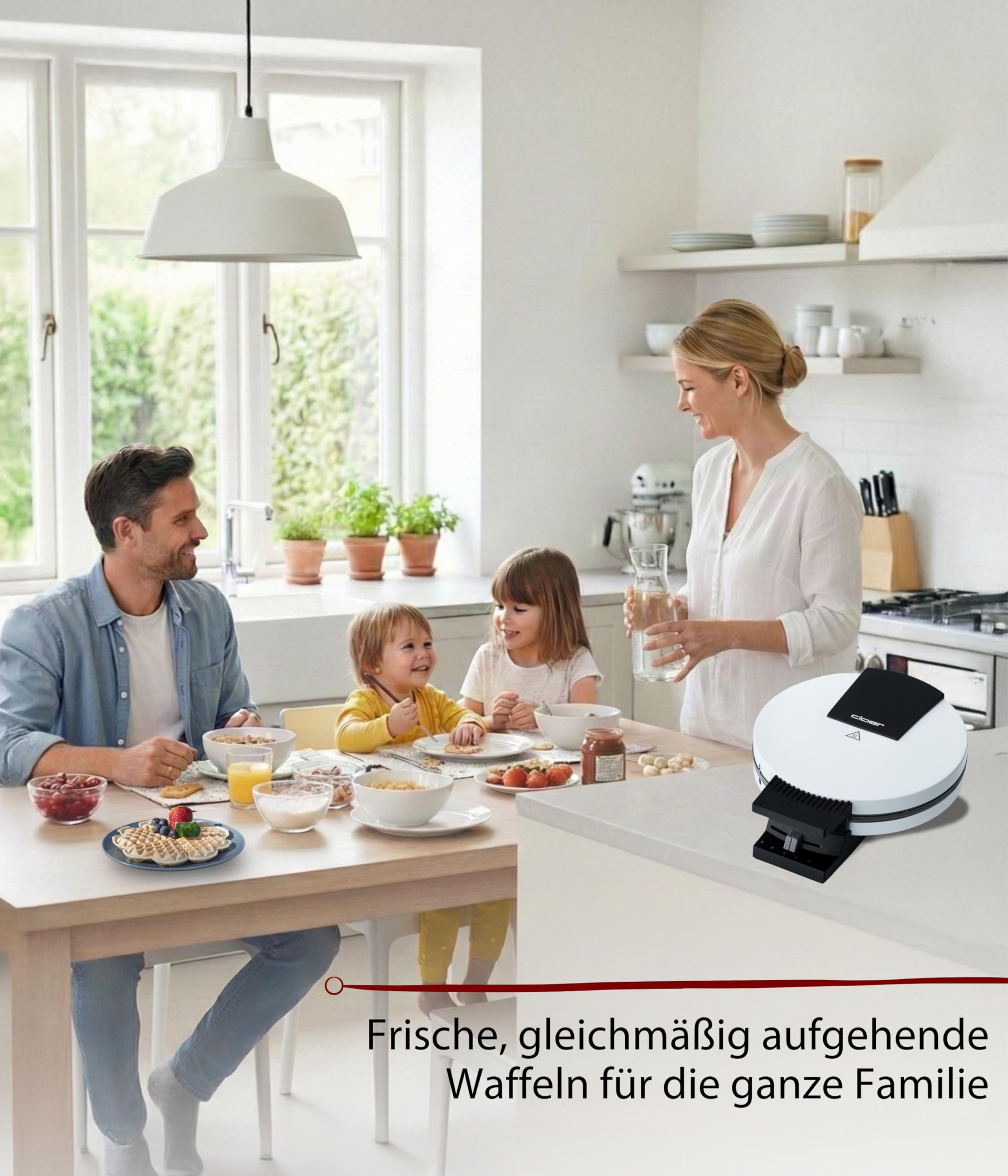 Cloer 120 Waffeleisen für eine XXL-Herzwaffel mit 19,5 cm Durchmesser, Herzwaffeleisen mit Antihaftbeschichtung, stufenlosem Bräunungsgrad und Backampel, Weiß, 930 W