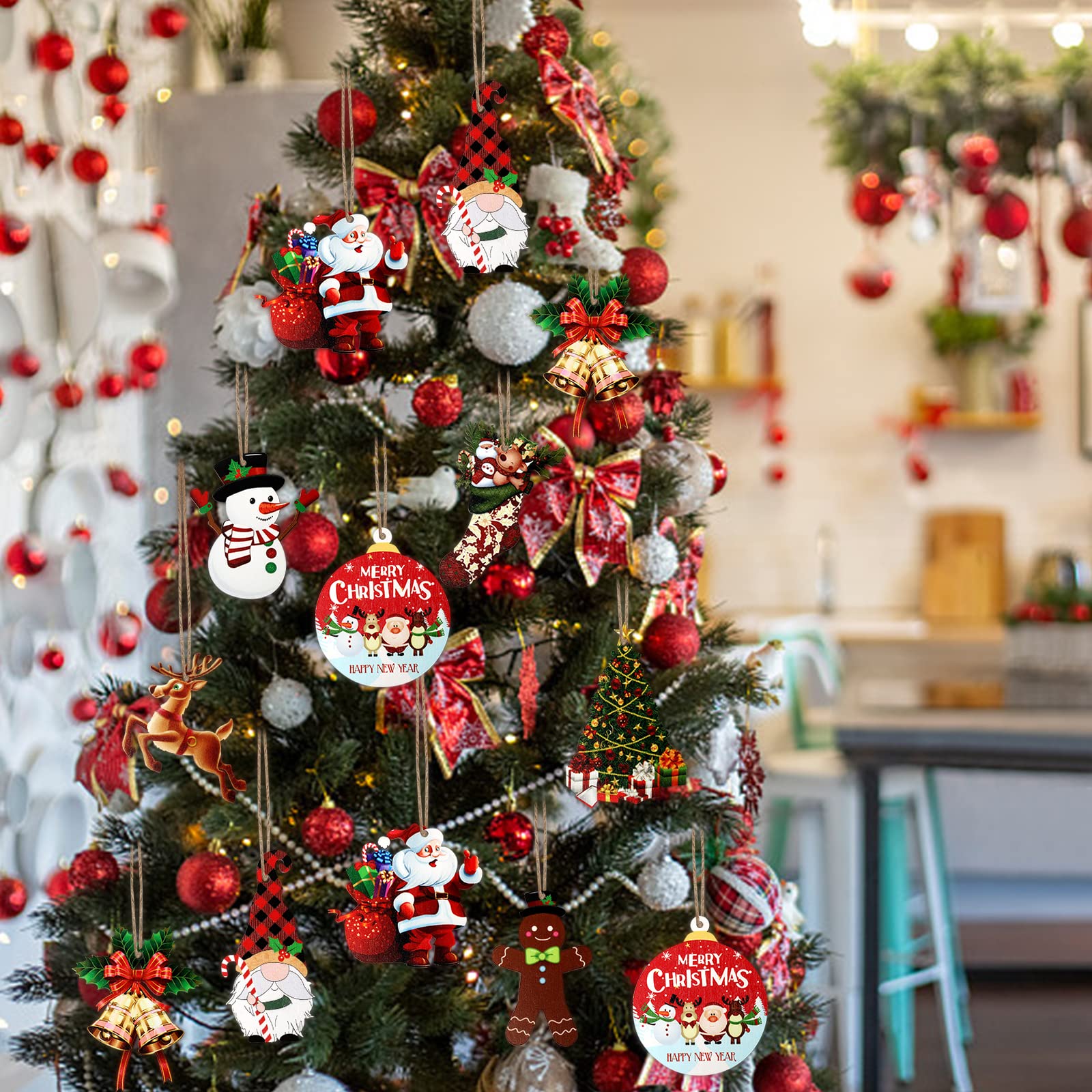 クリスマス 木製オーナメント Amazon.co.jp: SEEHAN 木製クリスマスオーナメント24個セット