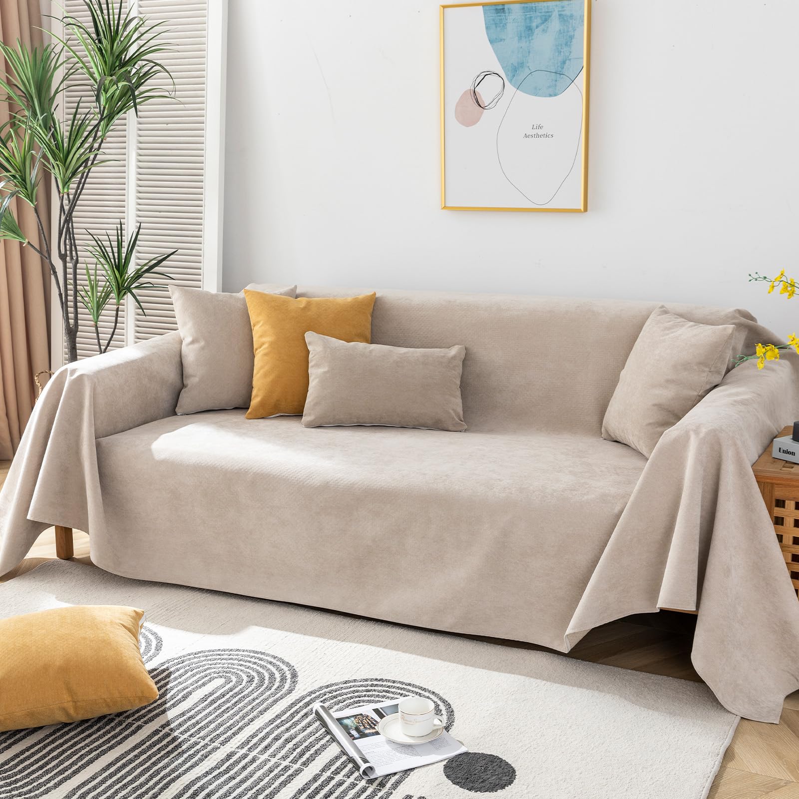 OstepDecor Cat Scratch Furniture Protector, 100% Waterproof Sofa Cover, Anti Slip Couch Cover Washable Loveseat Covers, Pet Friendly Furniture Couch Protector from Cat Claws, 71" x 134", Khaki