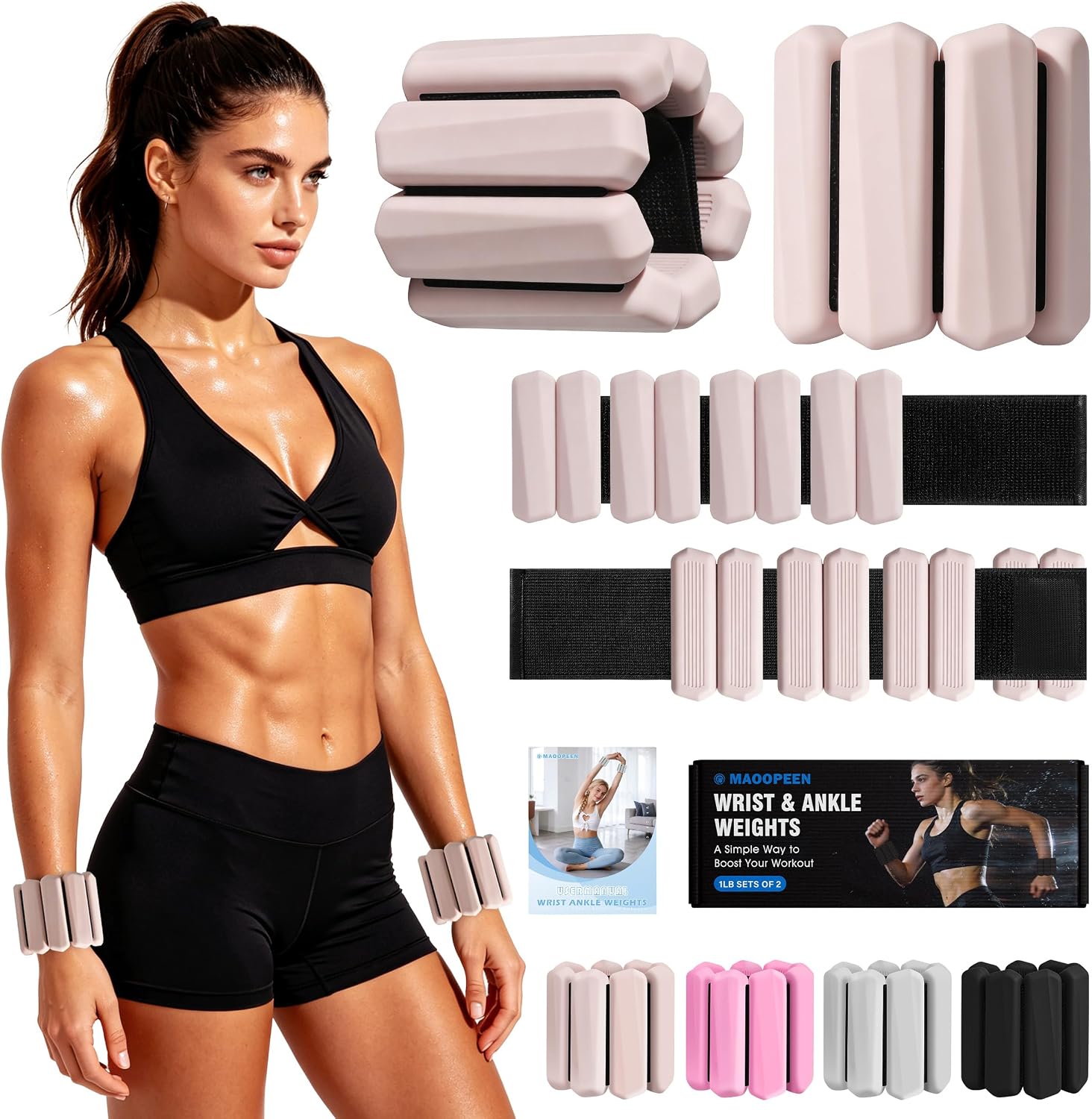 Wrist Weights, 2Pack Adjustable Ankle Weights for Women/Men, Silicone Weighted Bangles for Yoga, Pilates, Running & Walking, Arm & Leg Weights, 2lb