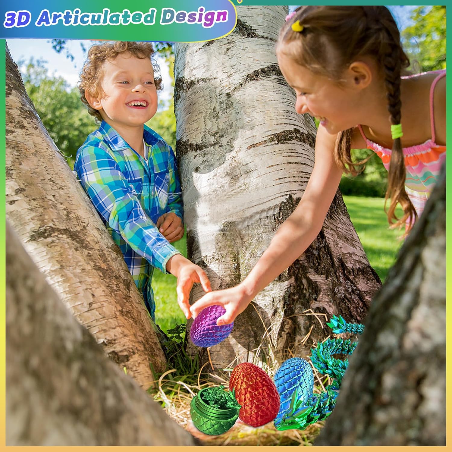 JOD® 4PCS 3D Printed Dragon Eggs with Dragon Inside – Articulated Fidget Toys, Easter Dragon Eggs, Mystery Surprise Easter Eggs for Kids, Unique 3D Printed Animals, Home Decor and Gift Set(A) - Image 7