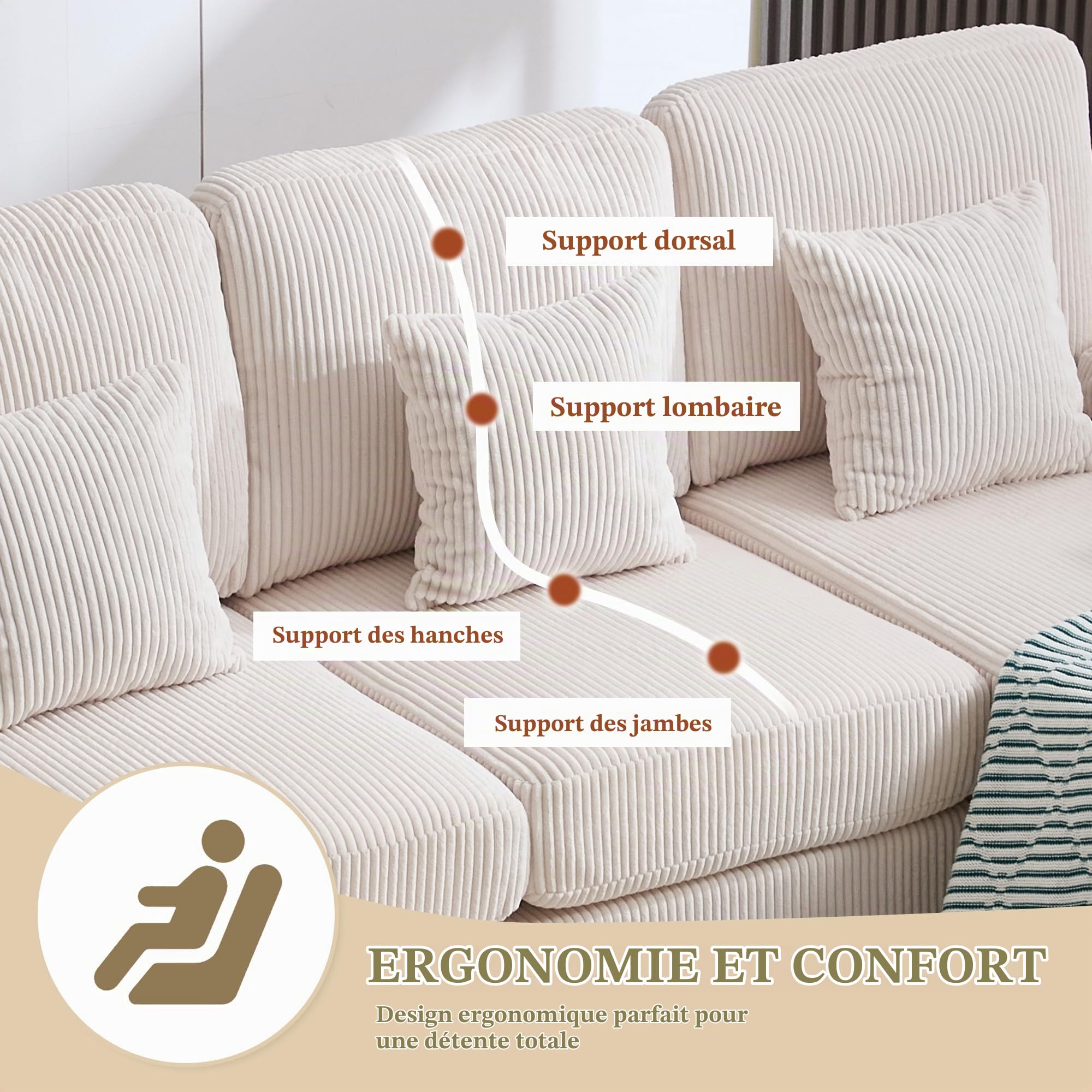 Canapé Moderne en Forme de U avec éclairage d'ambiance LED et Port USB Type C,canapé 4 Places avec 4 Coussins Luxueux et Dossier Ergonomique Haut de Gamme