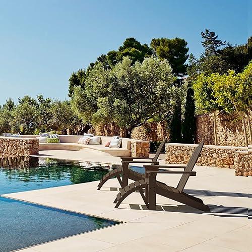 Miniatura 2 de LUE BONA HDPS Sillas Adirondack Set de 2, Silla para Hoguera al Aire Libre Resistente a la Intemperie con Portavasos, Silla Moderna de Plástico para