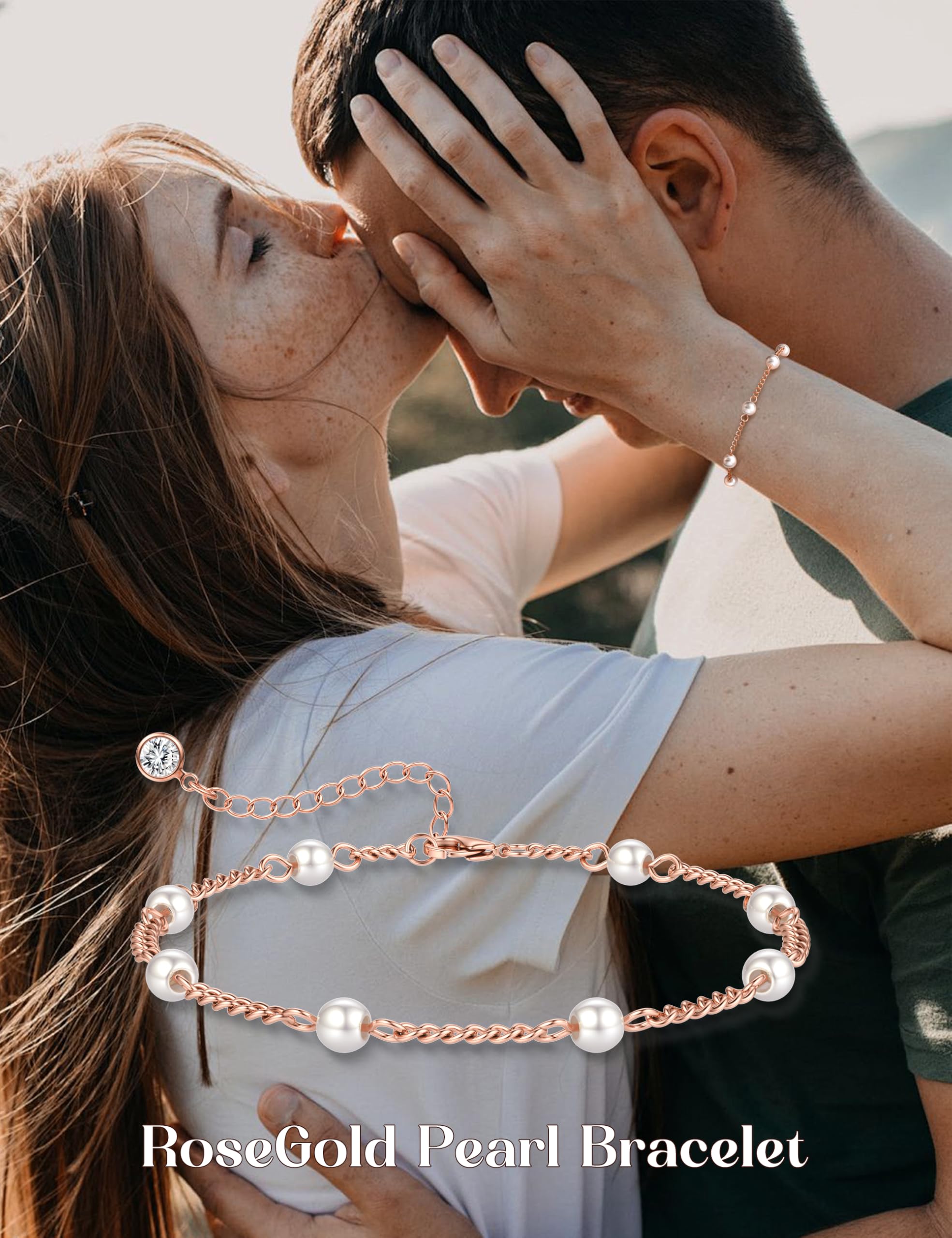HHRFCS Pulseras de Perlas de Agua Dulce para Mujer Pulsera de Perlas Hecha a Mano Ajustable Cadena de Mano Chapado en Oro de 18 Quilates/Oro Rosa/Oro Blanco Elegantes Joyas con Cuentas Regalos para