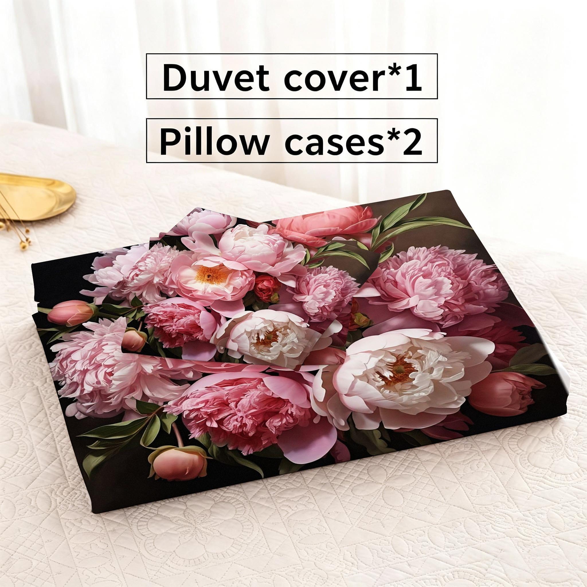 Copripiumino Matrimoniale Peonia Rosa 260x240, ZW630 | Traspiranti Durevoli Microfibra, per Tutta la Famiglia, Matrimoniale, per Tutte le Stagioni, con 2 Federe 50x80 cm