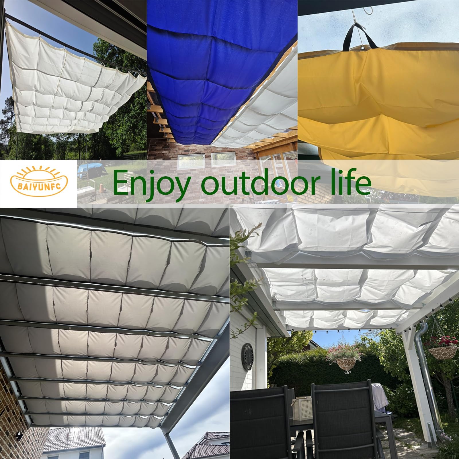 Toldo Retráctil Ondulado 2.3 x 9 m Ajustable Ondulada Toldo Vela de Sombra Protección de La Privacidad Resistente Al Desgarro para Patio Jardín Terraza, Amarillo Arena